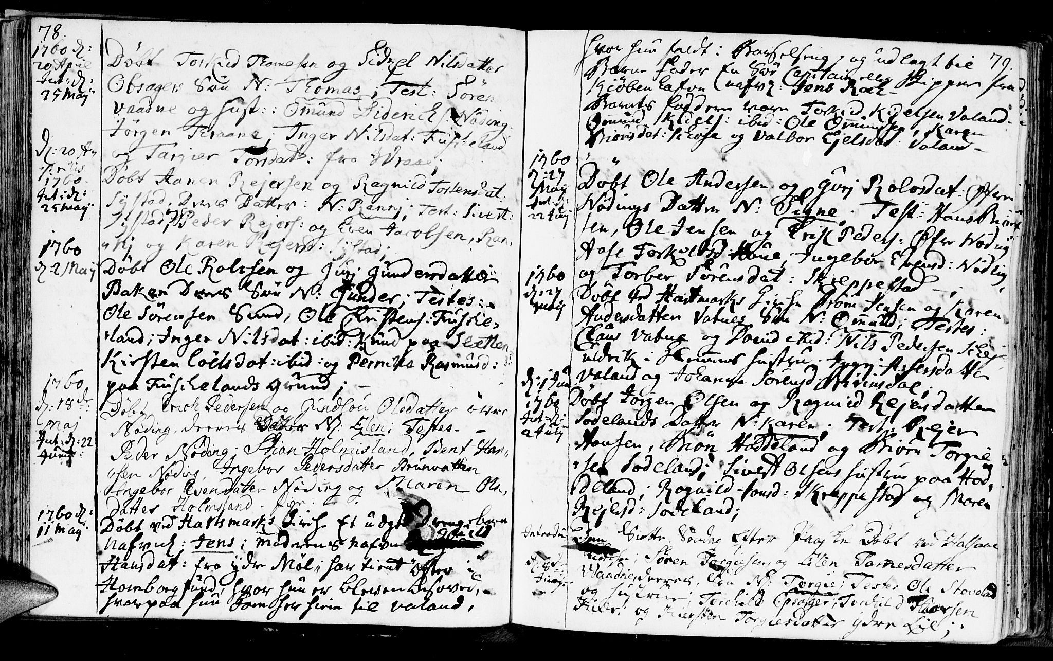 Holum sokneprestkontor, AV/SAK-1111-0022/F/Fa/Faa/L0002: Parish register (official) no. A 2, 1756-1780, p. 78-79