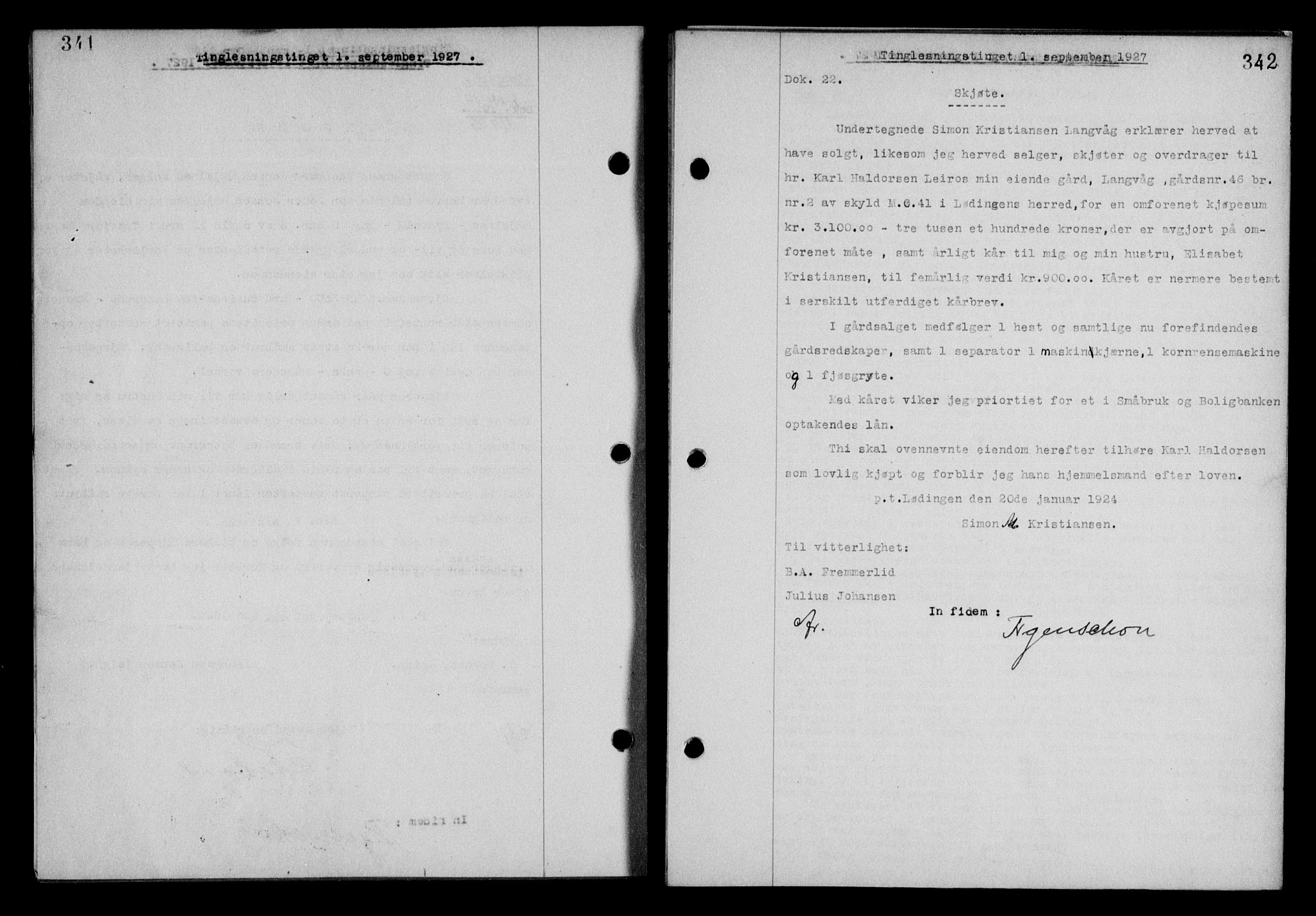 Steigen og Ofoten sorenskriveri, SAT/A-0030/1/2/2C/L0014: Mortgage book no. 13 og 15, 1926-1927, Deed date: 01.09.1927