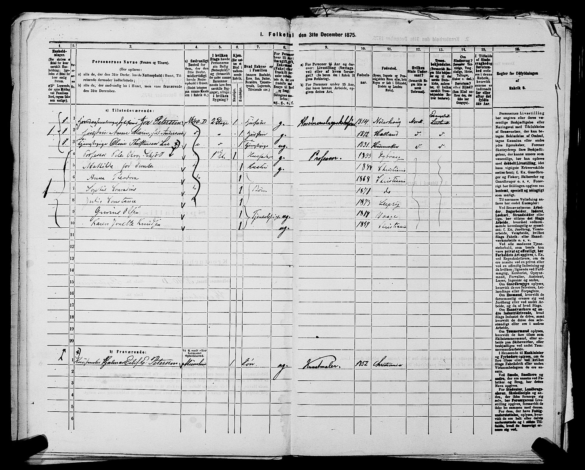 RA, 1875 census for 0218aP Vestre Aker, 1875, p. 2554