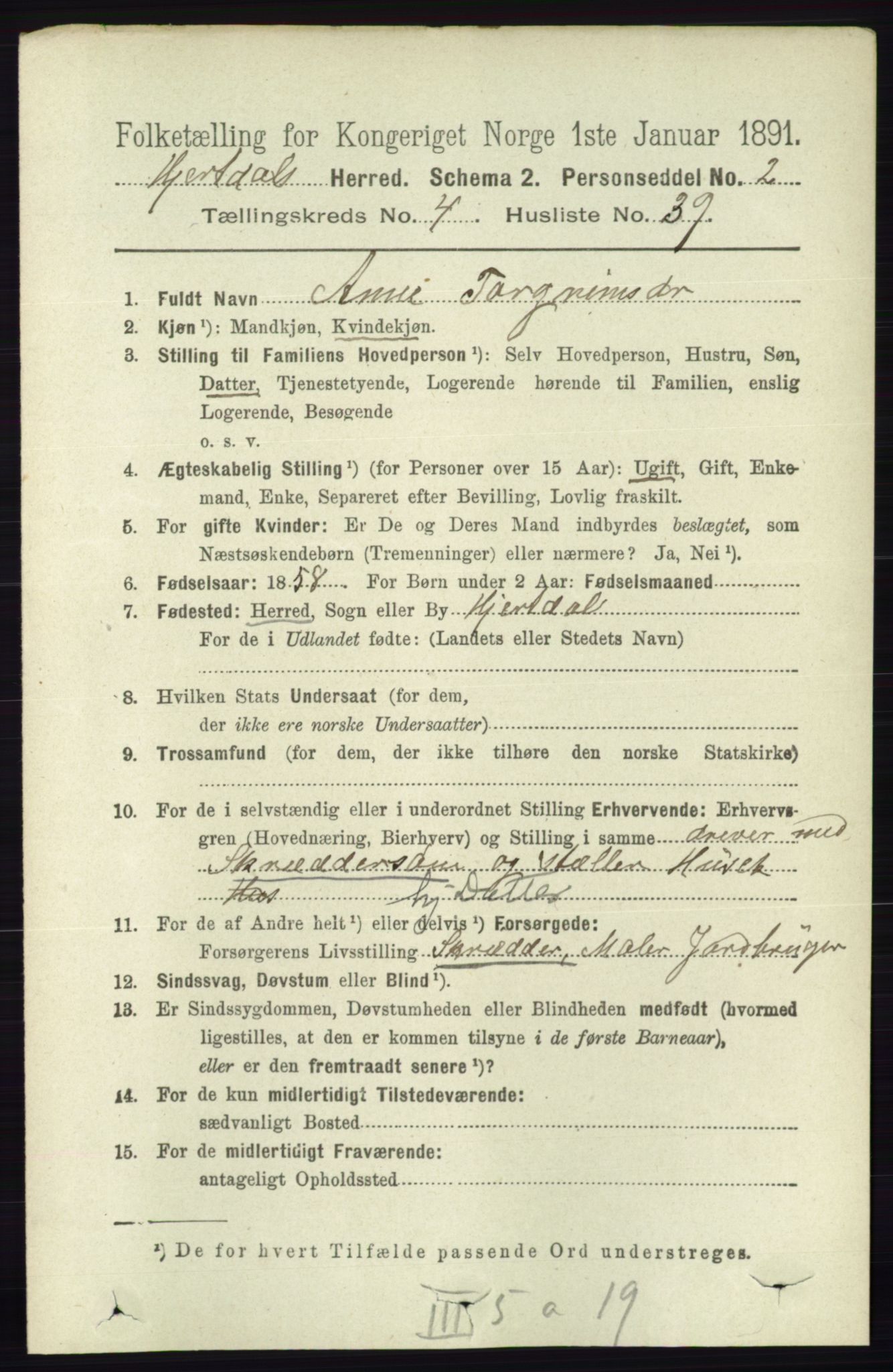 RA, 1891 census for 0827 Hjartdal, 1891, p. 1620