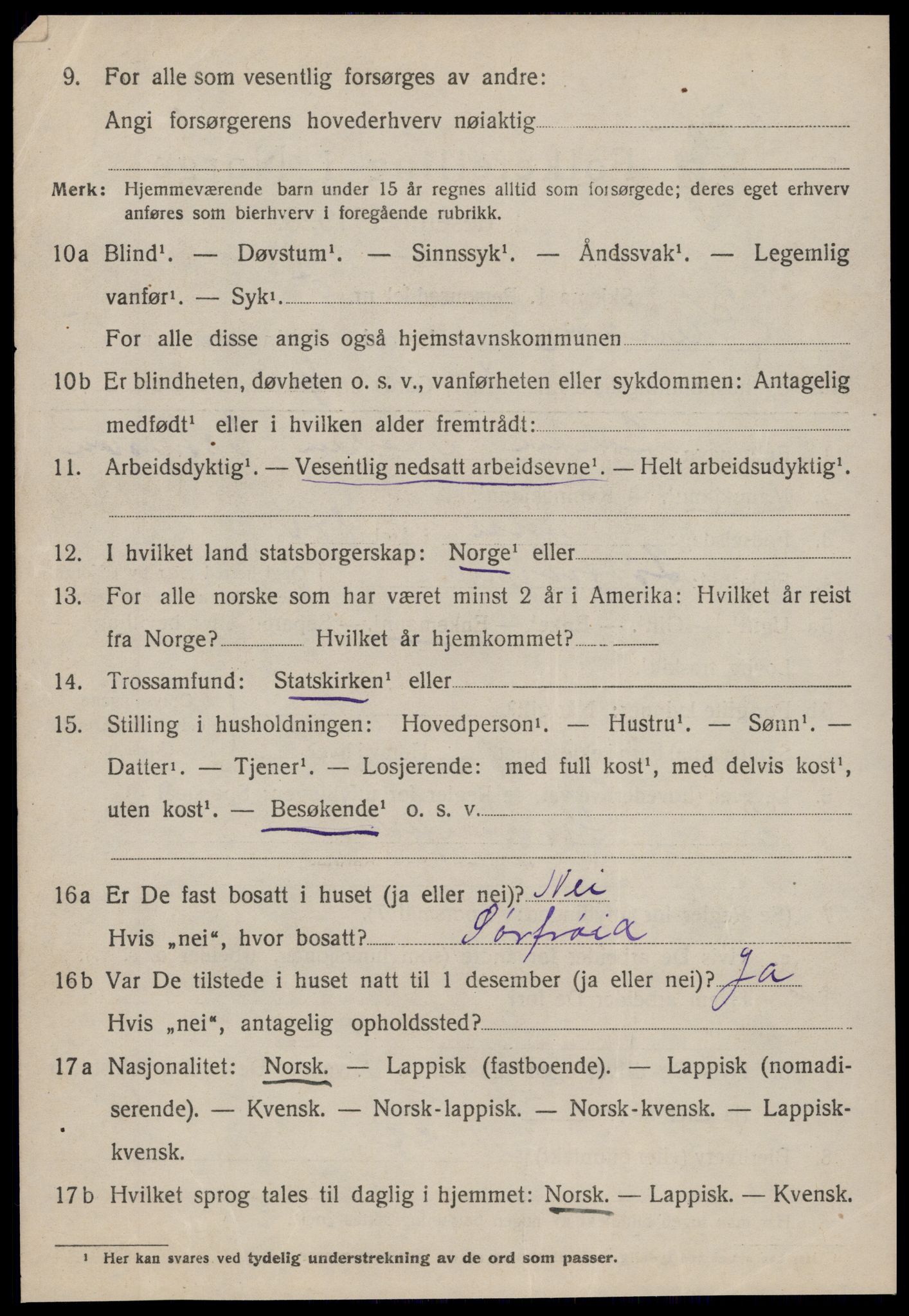 SAT, 1920 census for Kvenvær, 1920, p. 2103