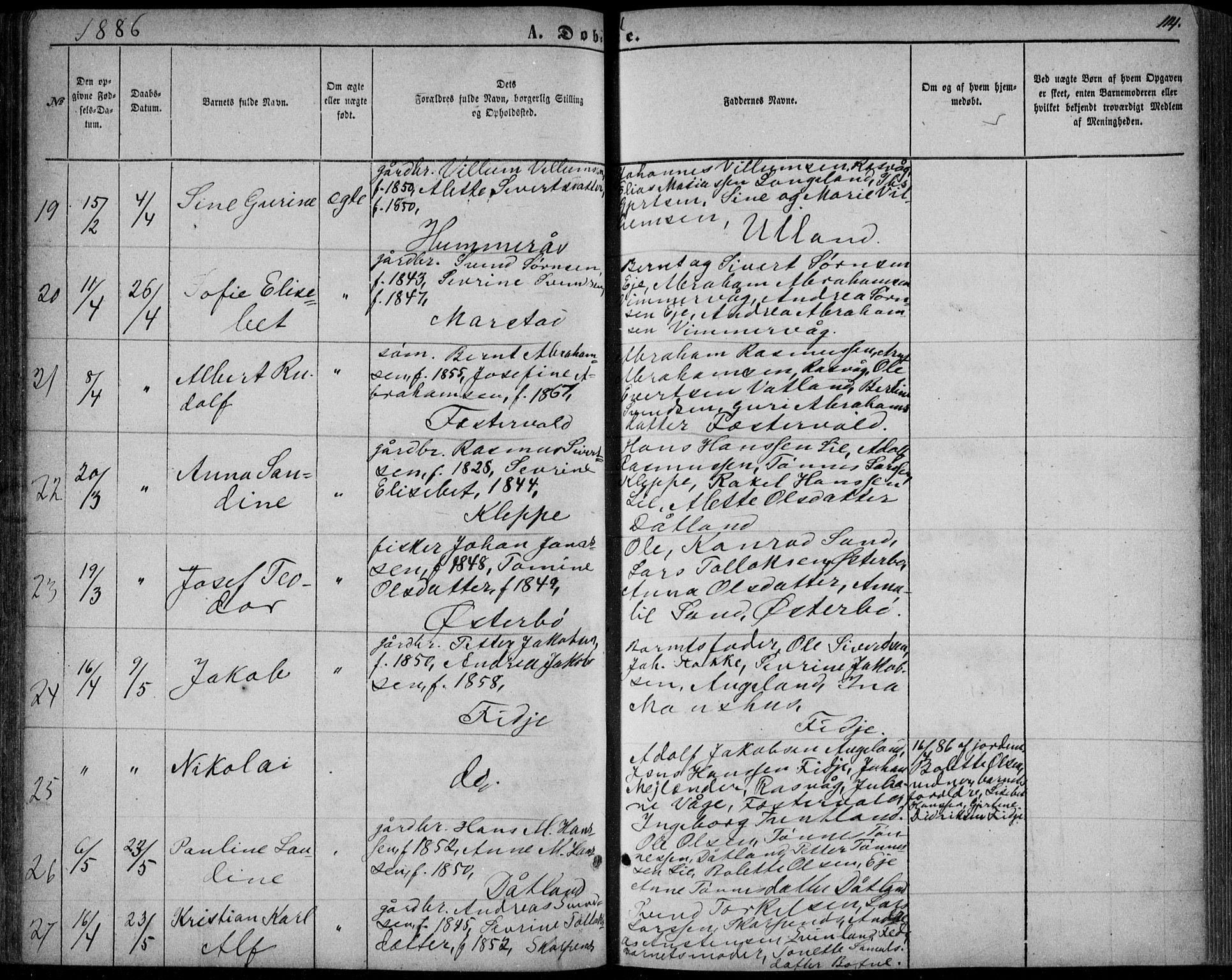 Flekkefjord sokneprestkontor, AV/SAK-1111-0012/F/Fb/Fbb/L0003: Parish register (copy) no. B 3, 1867-1889, p. 114