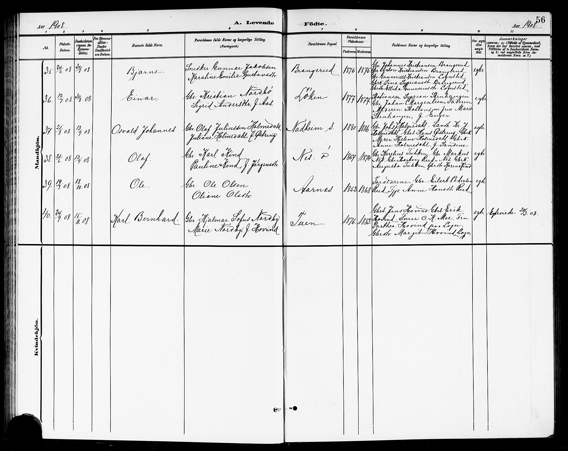 Høland prestekontor Kirkebøker, AV/SAO-A-10346a/G/Ga/L0007: Parish register (copy) no. I 7, 1902-1914, p. 56