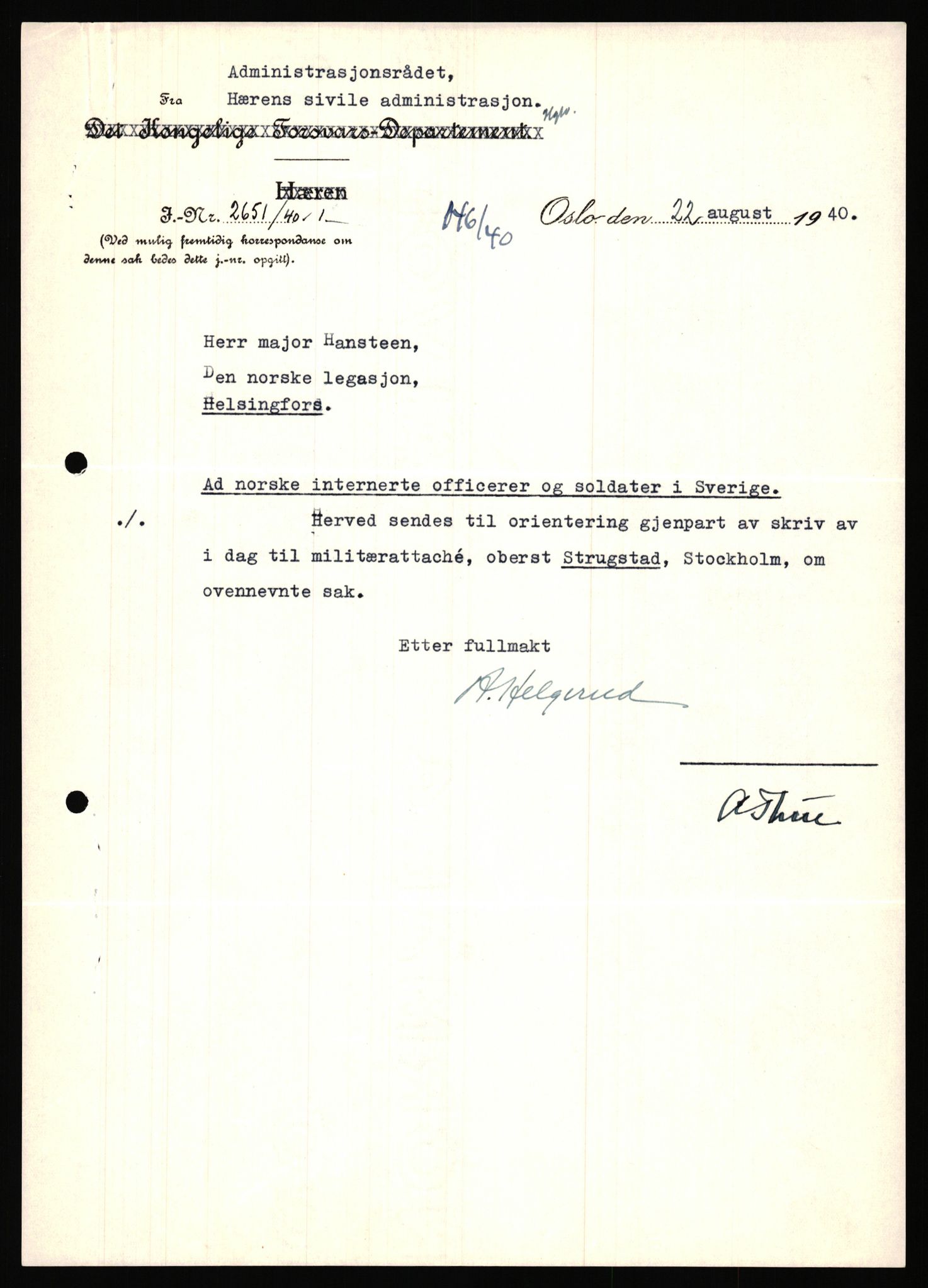 Forsvaret, Forsvarets krigshistoriske avdeling, AV/RA-RAFA-2017/Y/Ya/L0006: II-C-11-11,2 - Utenriksdepartementet.  Legasjonen i Helsingfors., 1940-1946, p. 107