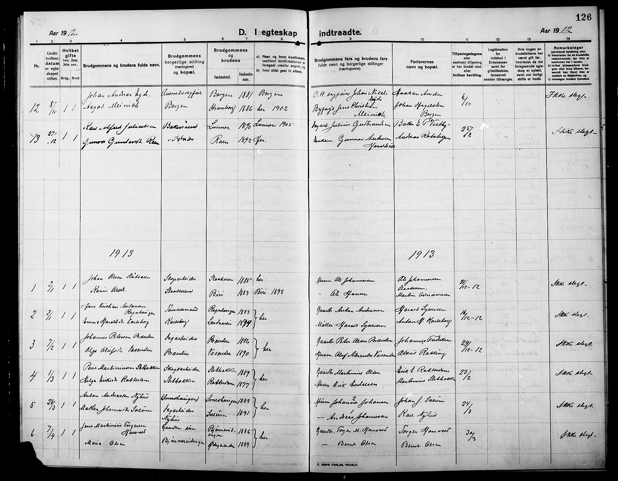 Søndre Land prestekontor, SAH/PREST-122/L/L0006: Parish register (copy) no. 6, 1912-1925, p. 126