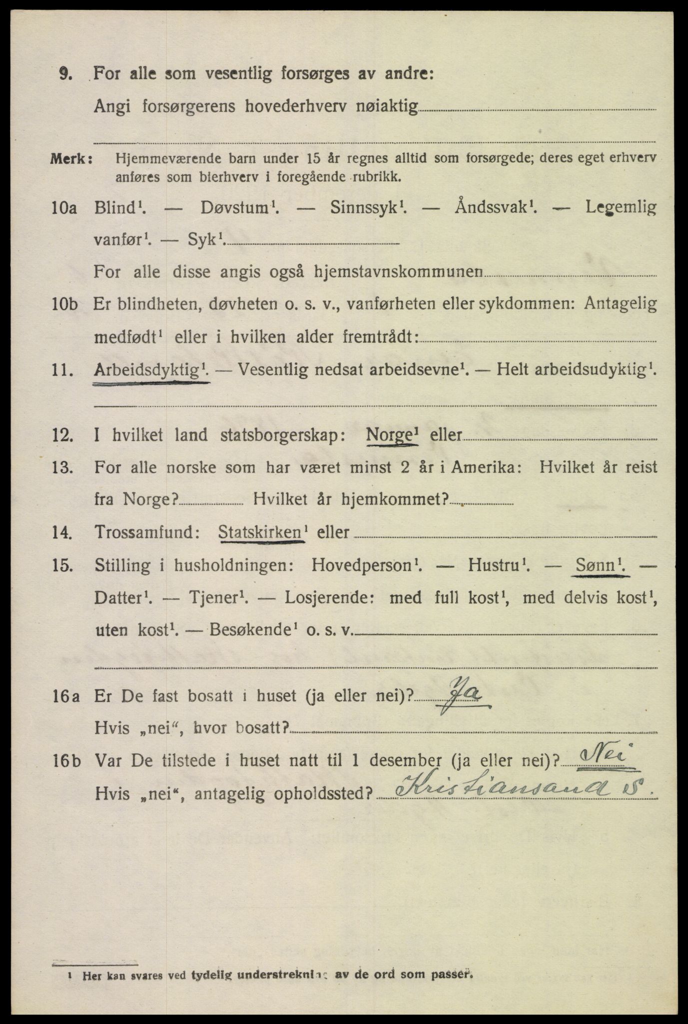 SAK, 1920 census for Vennesla, 1920, p. 4309