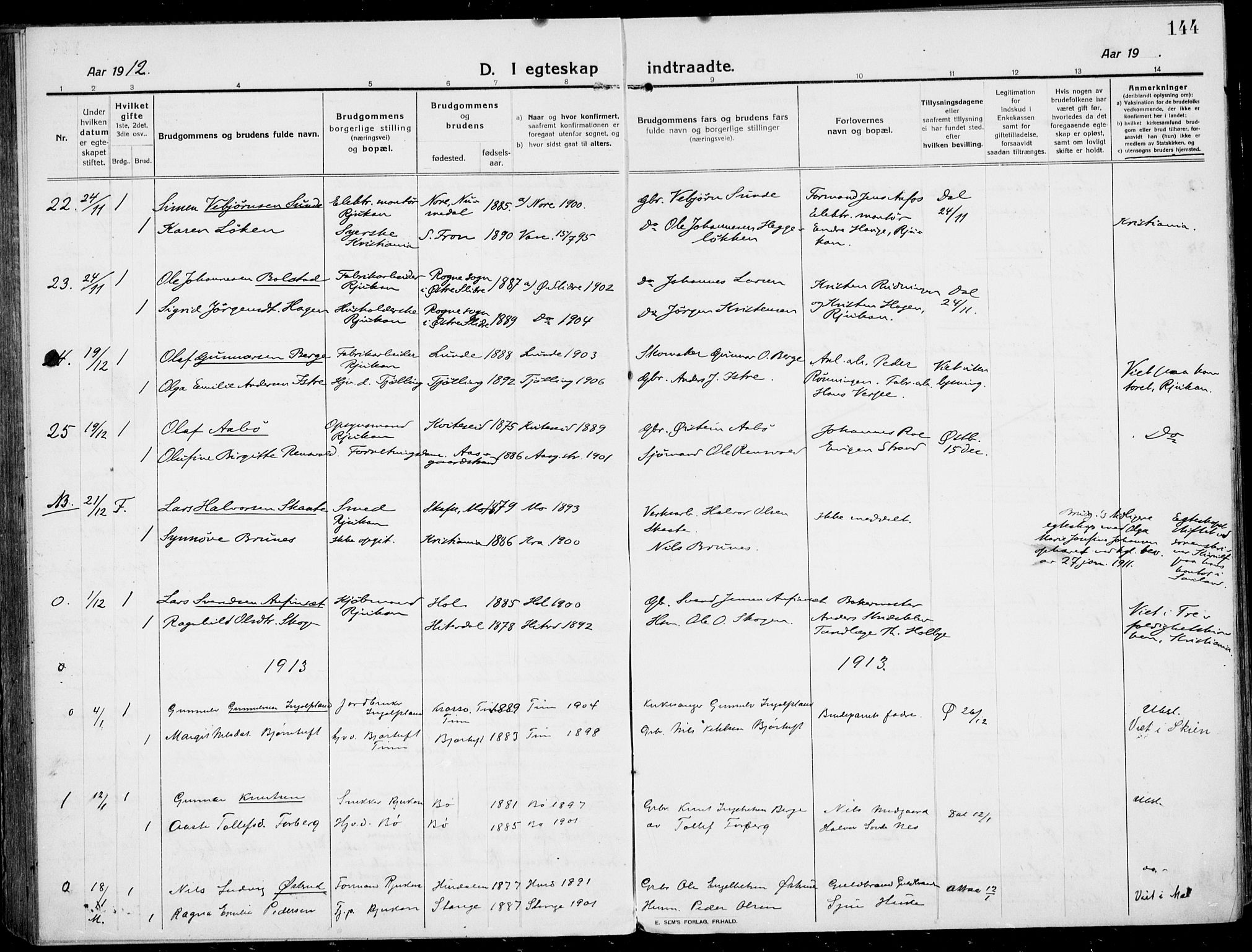 Rjukan kirkebøker, SAKO/A-294/F/Fa/L0002: Parish register (official) no. 2, 1912-1917, p. 144