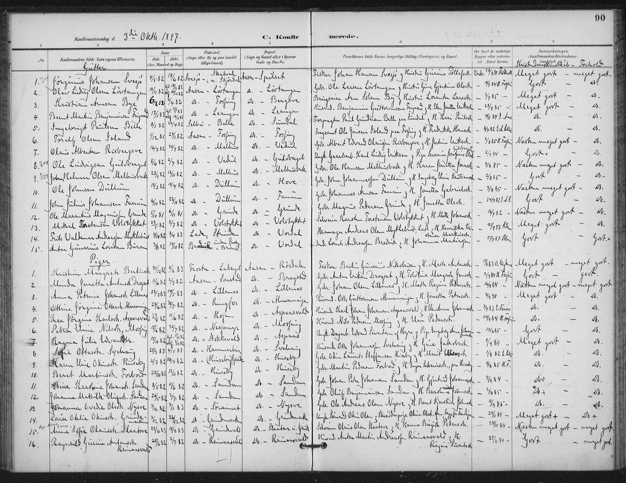 Ministerialprotokoller, klokkerbøker og fødselsregistre - Nord-Trøndelag, AV/SAT-A-1458/714/L0131: Parish register (official) no. 714A02, 1896-1918, p. 90