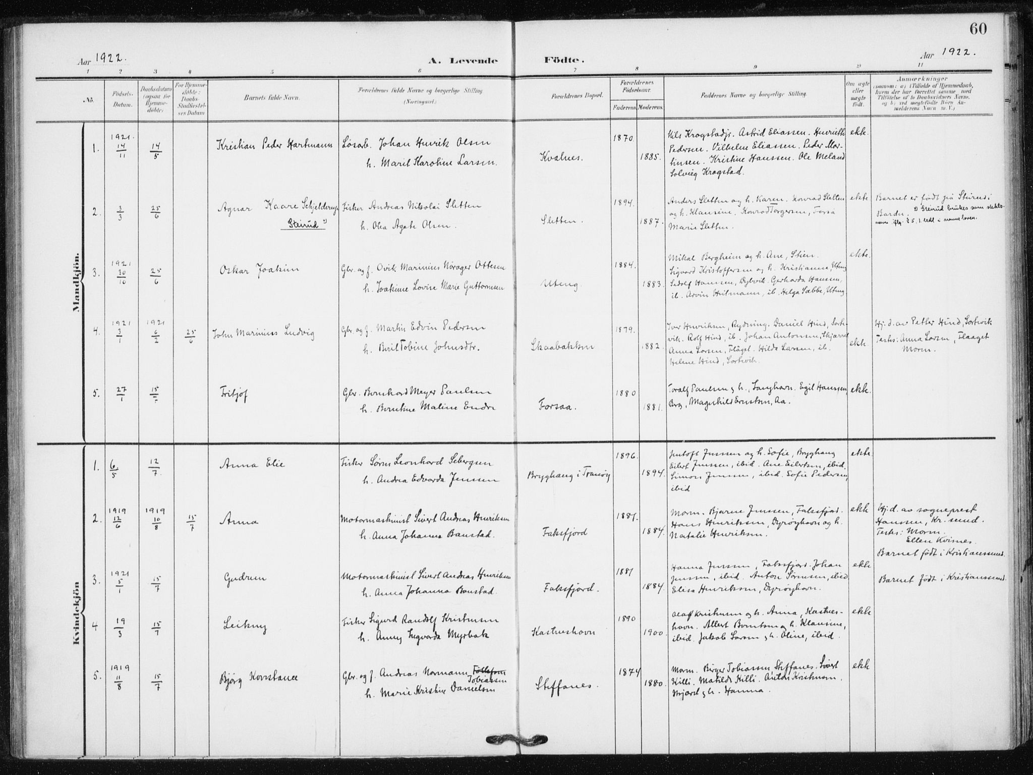 Tranøy sokneprestkontor, AV/SATØ-S-1313/I/Ia/Iaa/L0013kirke: Parish register (official) no. 13, 1905-1922, p. 60