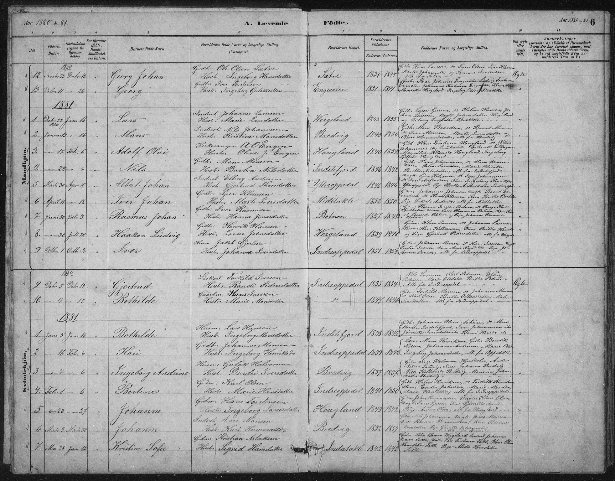 Gulen sokneprestembete, SAB/A-80201/H/Hab/Habc/L0002: Parish register (copy) no. C 2, 1880-1938, p. 6