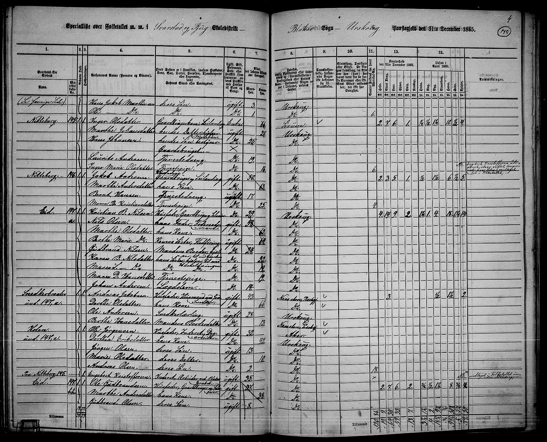 RA, 1865 census for Aurskog, 1865, p. 162