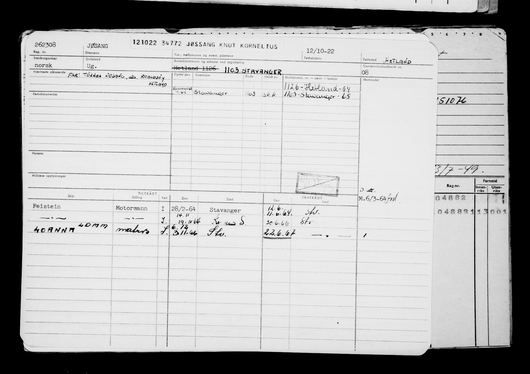 Direktoratet for sjømenn, RA/S-3545/G/Gb/L0211: Hovedkort, 1922, p. 233