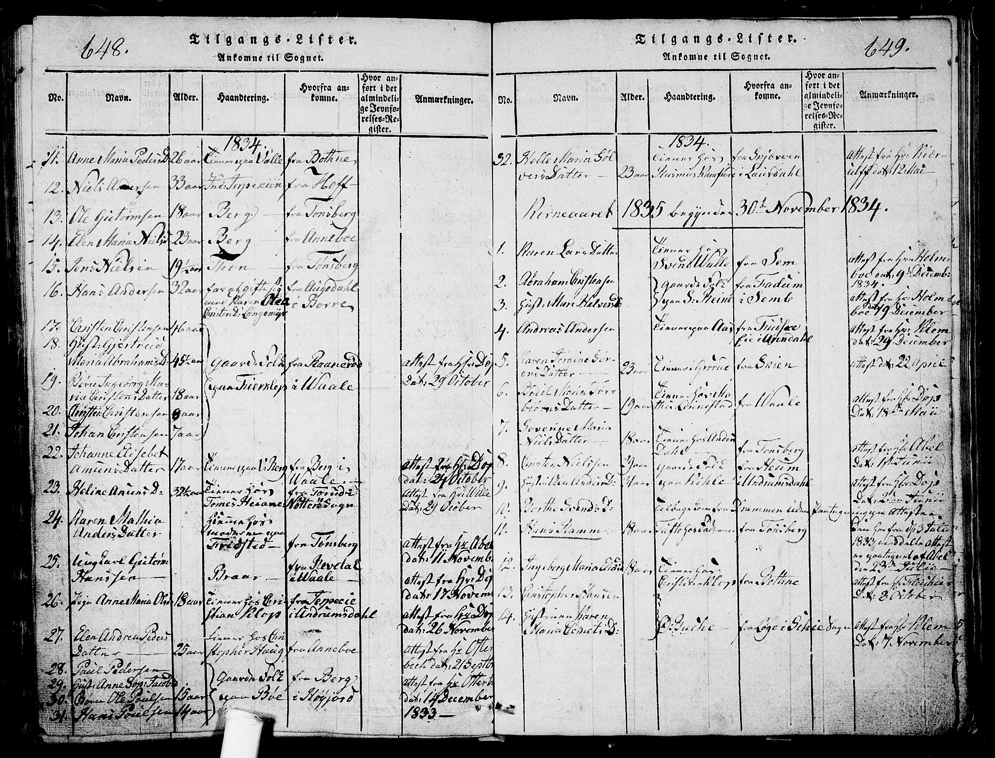 Ramnes kirkebøker, SAKO/A-314/G/Ga/L0001: Parish register (copy) no. I 1, 1813-1847, p. 648-649