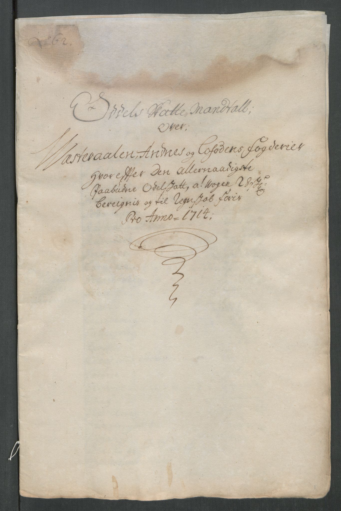 Rentekammeret inntil 1814, Reviderte regnskaper, Fogderegnskap, RA/EA-4092/R67/L4680: Fogderegnskap Vesterålen, Andenes og Lofoten, 1714, p. 281