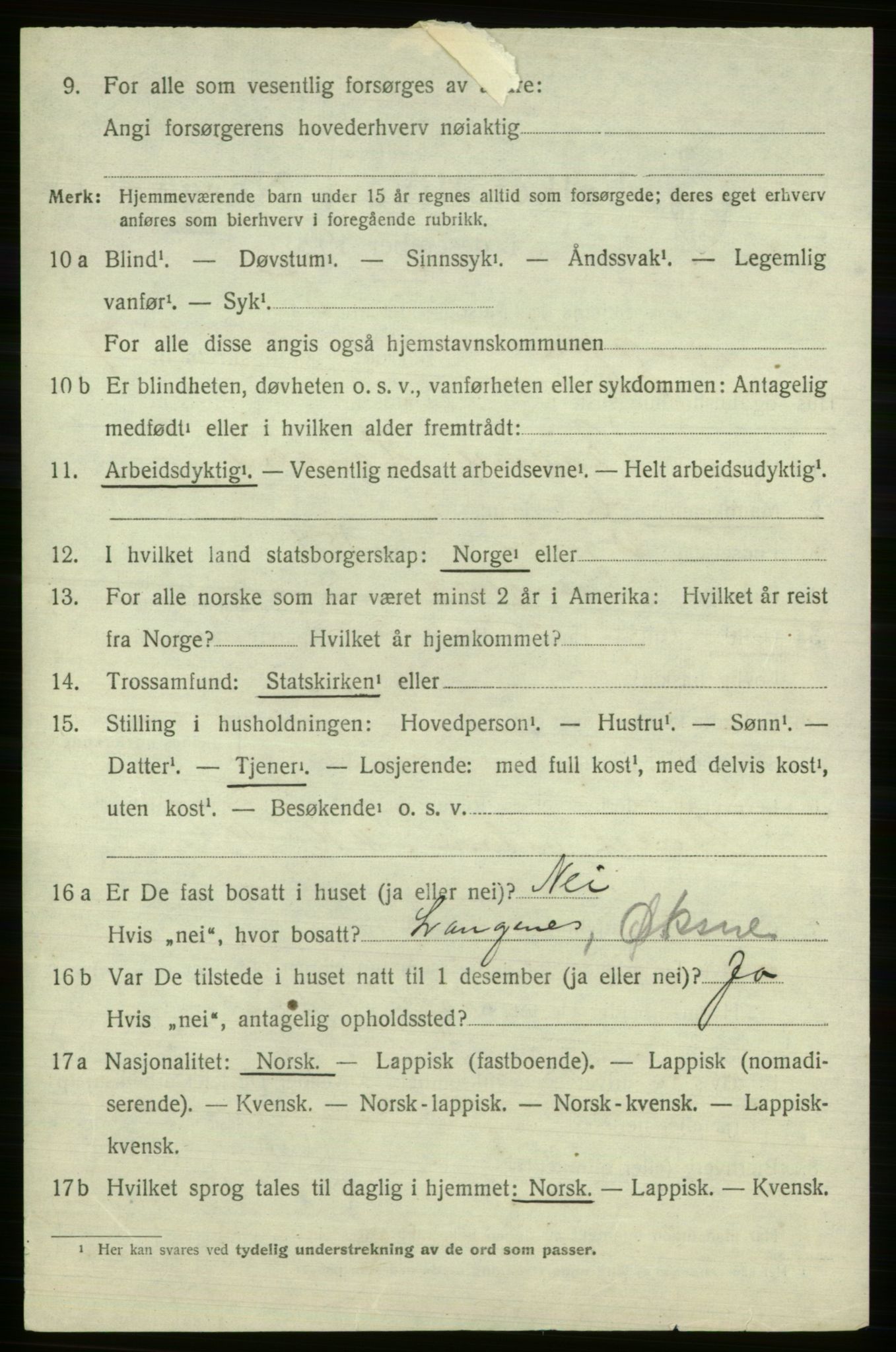 SATØ, 1920 census for Loppa, 1920, p. 3687