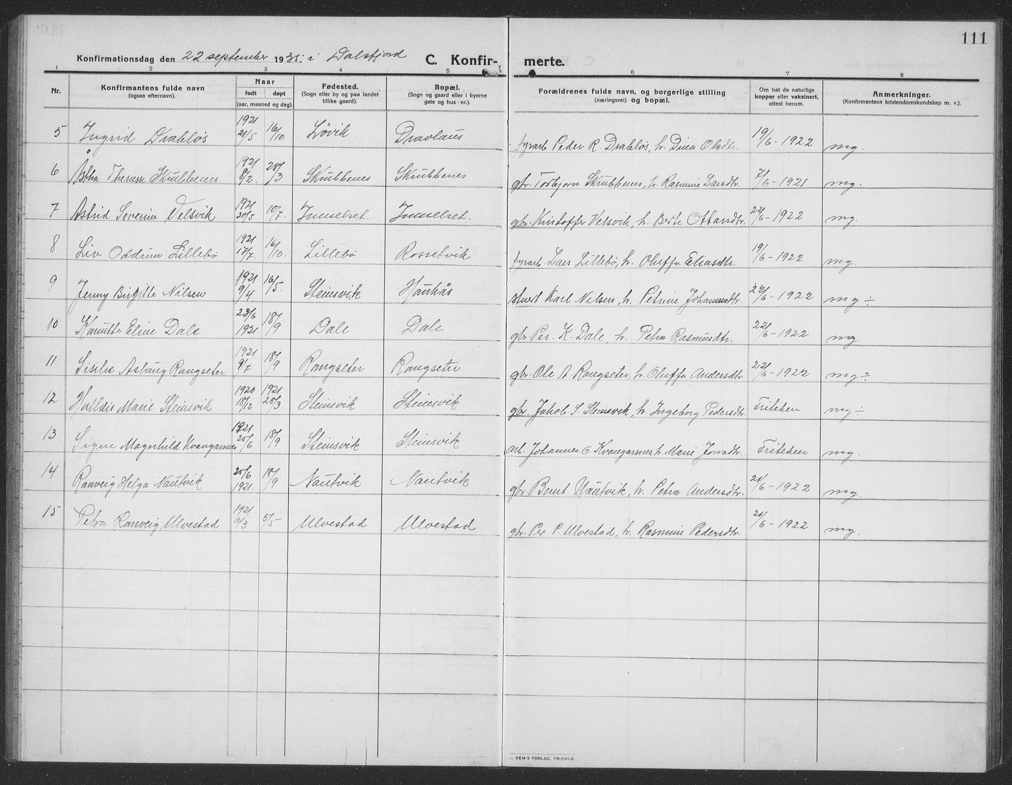 Ministerialprotokoller, klokkerbøker og fødselsregistre - Møre og Romsdal, AV/SAT-A-1454/512/L0169: Parish register (copy) no. 512C01, 1910-1935, p. 111