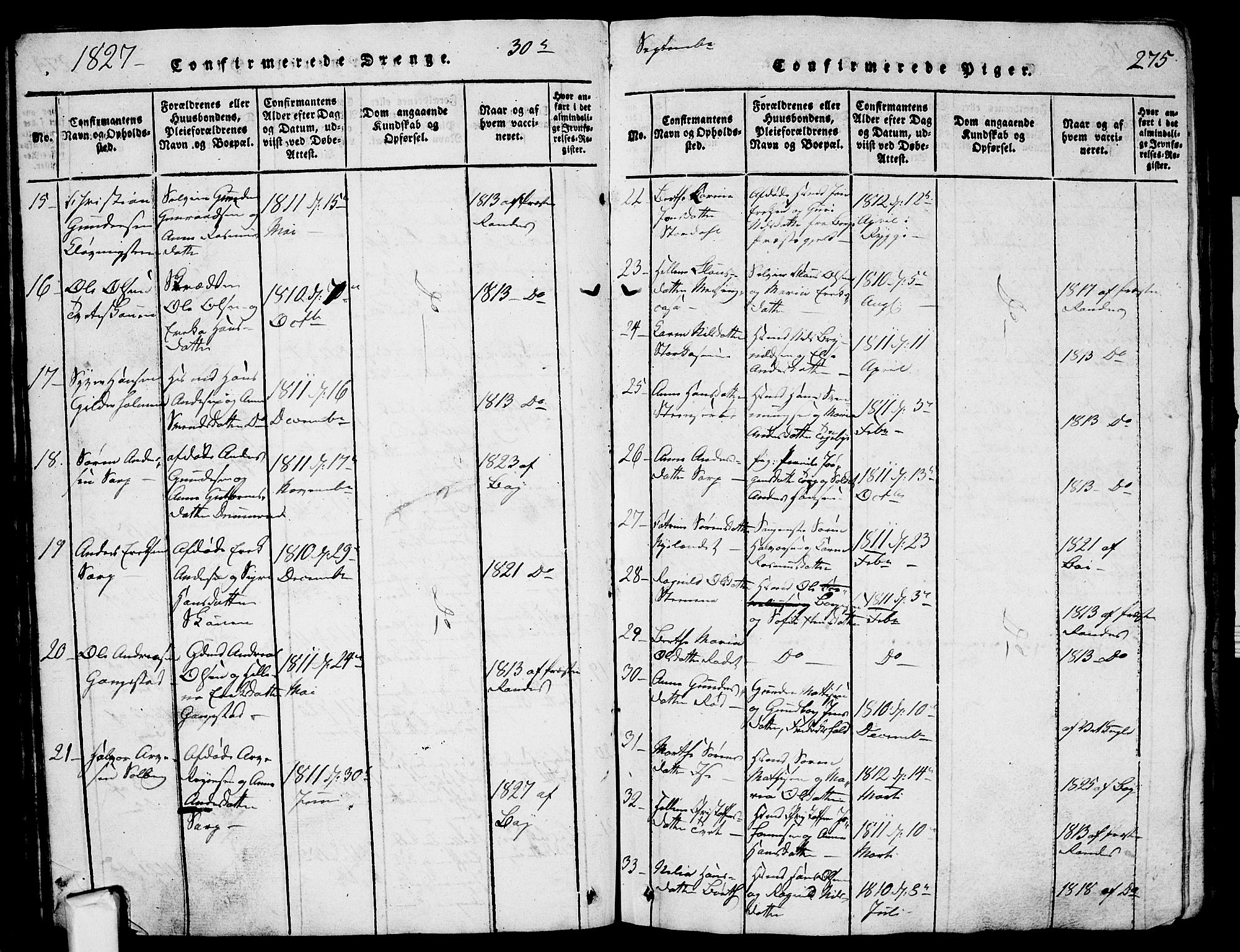 Skjeberg prestekontor Kirkebøker, AV/SAO-A-10923/G/Ga/L0001: Parish register (copy) no. I 1, 1815-1830, p. 275