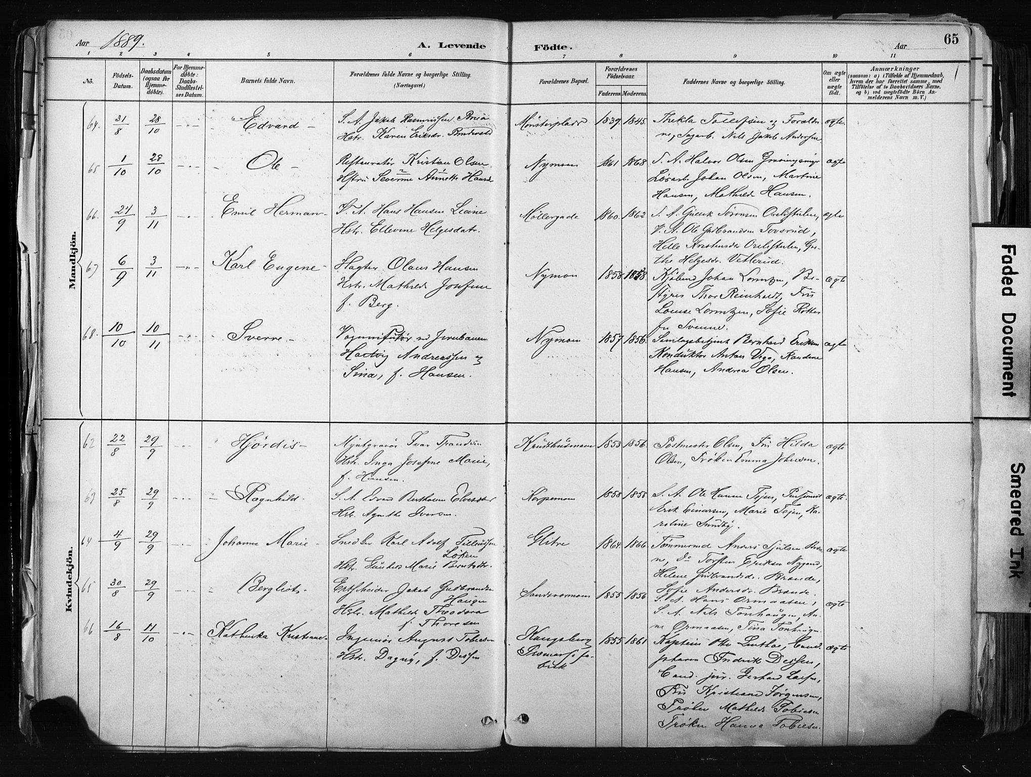 Kongsberg kirkebøker, AV/SAKO-A-22/F/Fb/L0002: Parish register (official) no. II 2, 1886-1896, p. 65