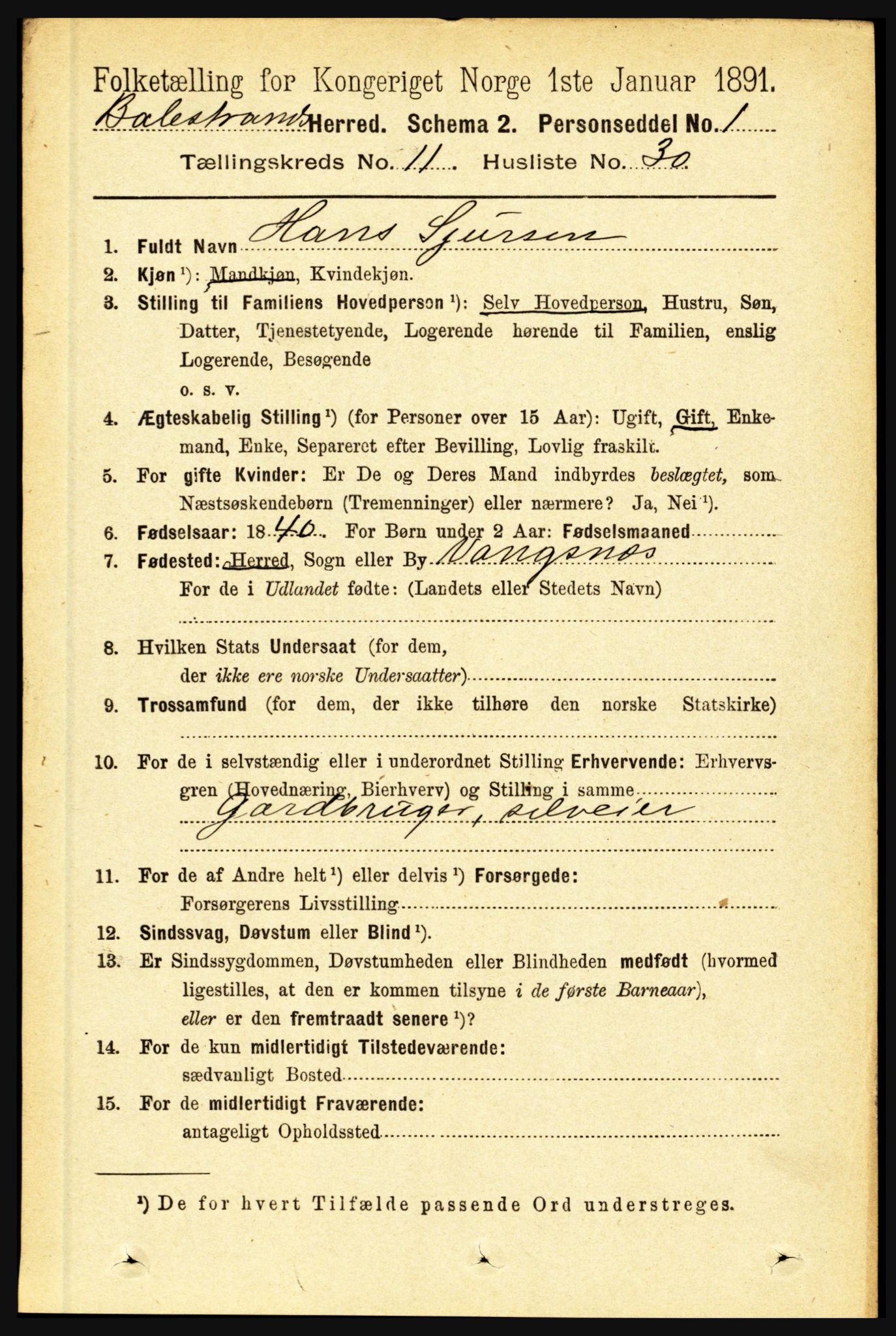 RA, 1891 census for 1418 Balestrand, 1891, p. 2641