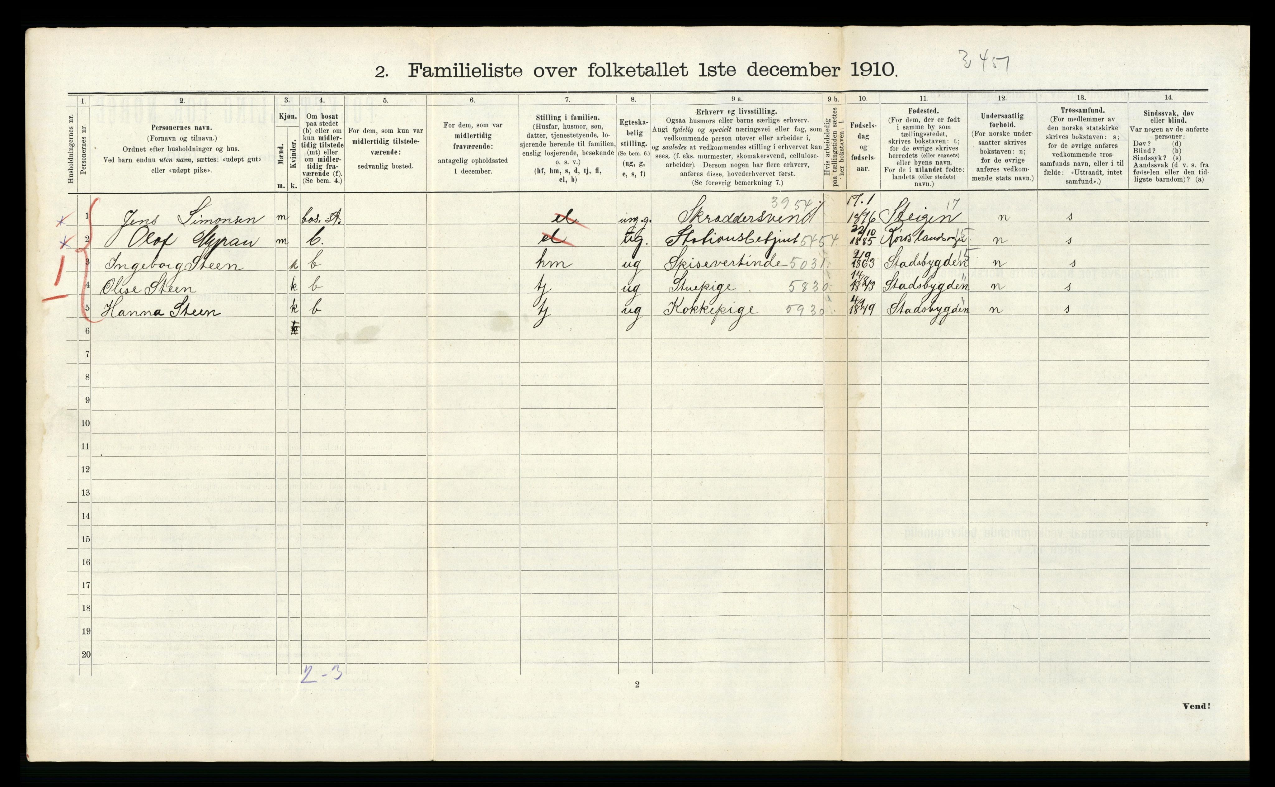 RA, 1910 census for Trondheim, 1910, p. 4742