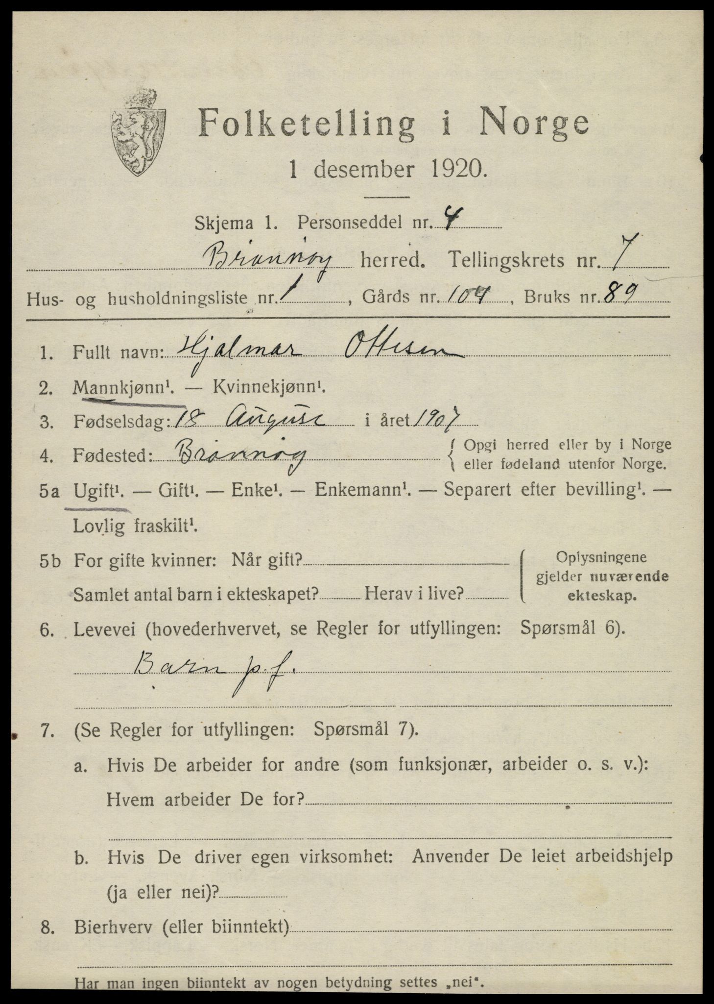 SAT, 1920 census for Brønnøy, 1920, p. 5044