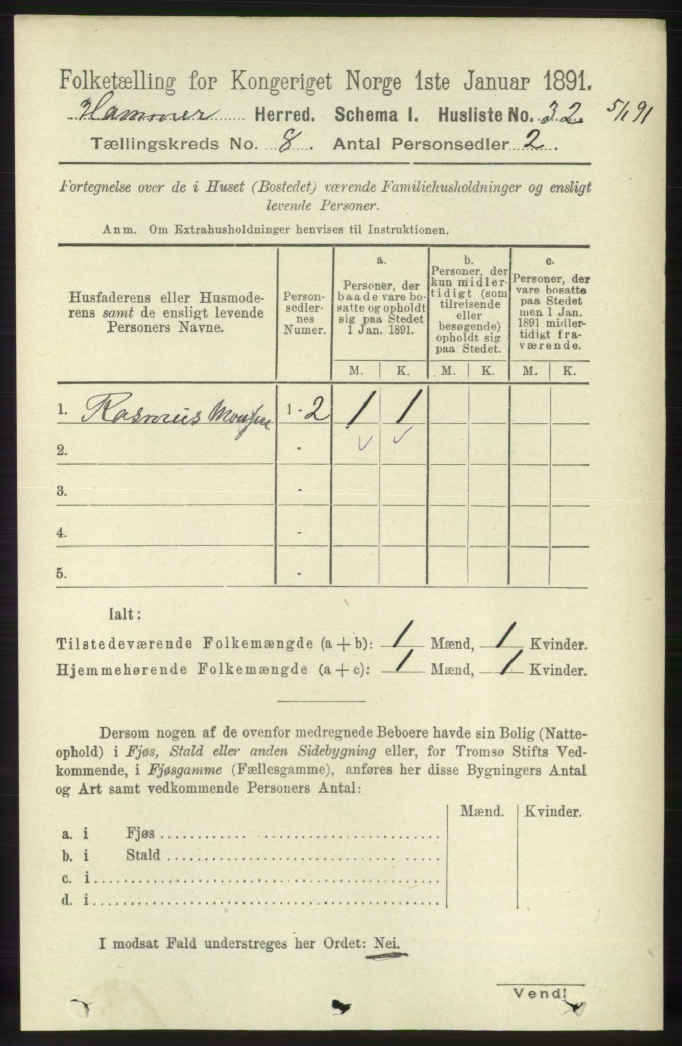 RA, 1891 census for 1254 Hamre, 1891, p. 1995