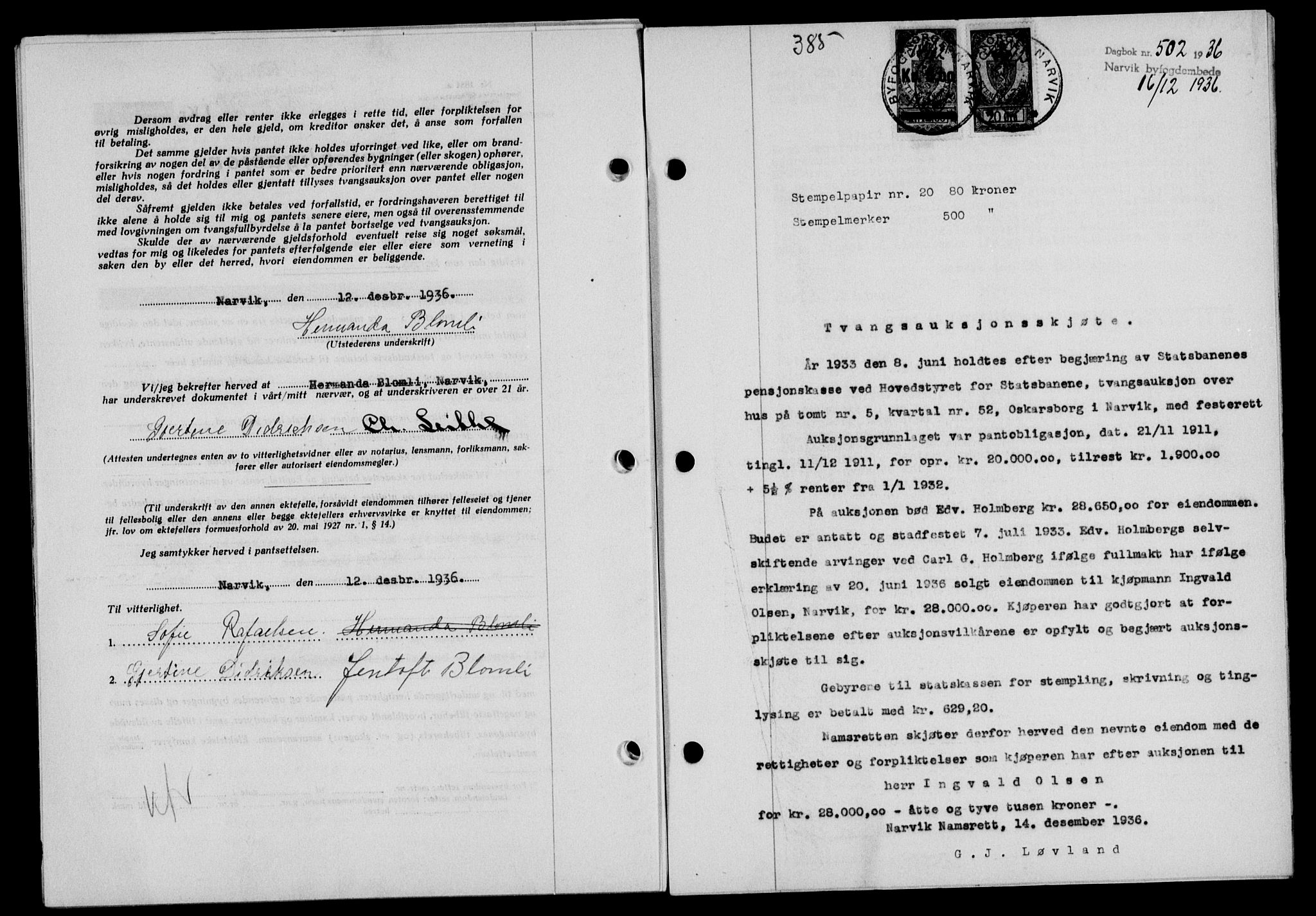 Narvik sorenskriveri, AV/SAT-A-0002/1/2/2C/2Ca/L0011: Mortgage book no. 14, 1935-1937, Deed date: 16.12.1936