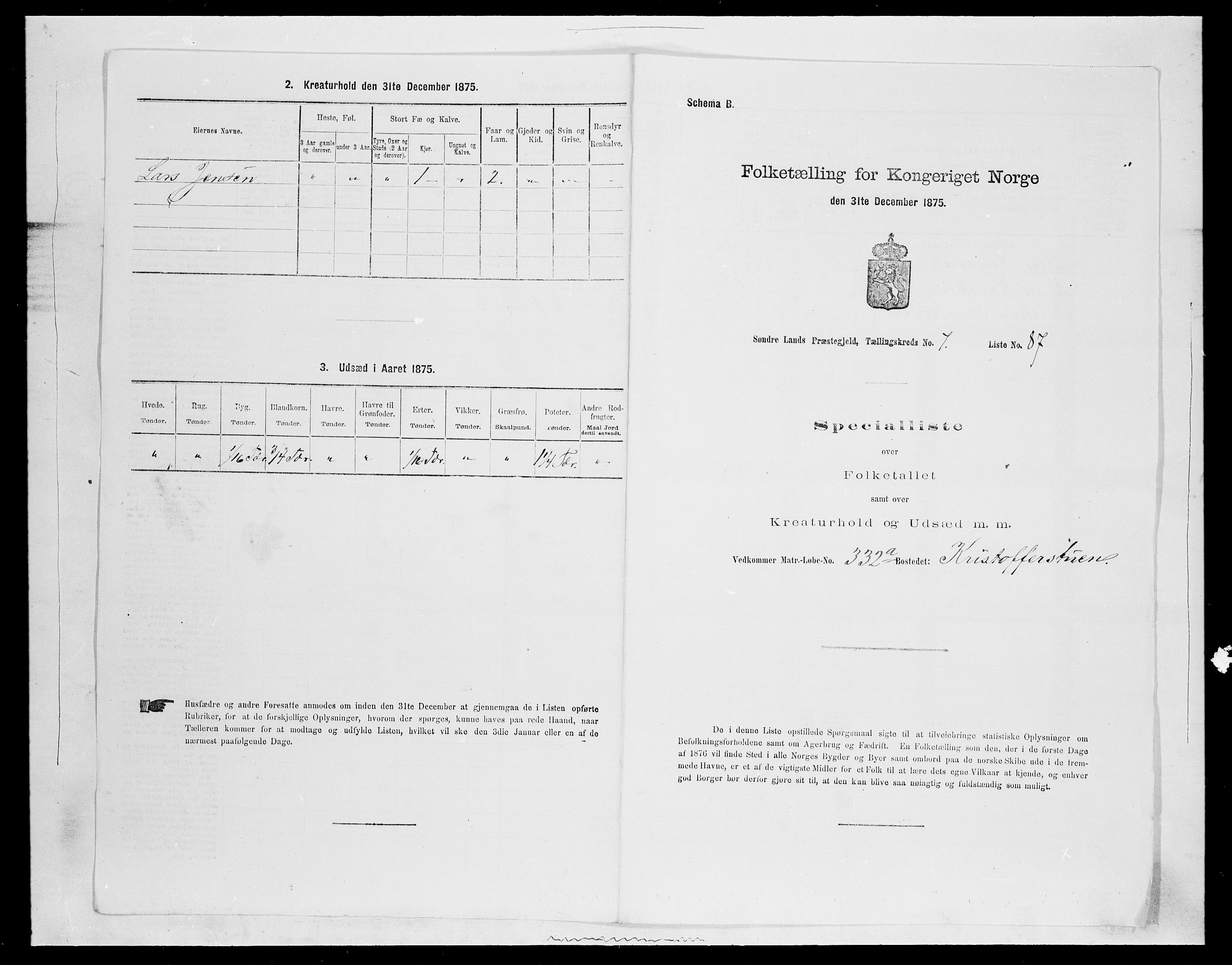 SAH, 1875 census for 0536P Søndre Land, 1875, p. 1188