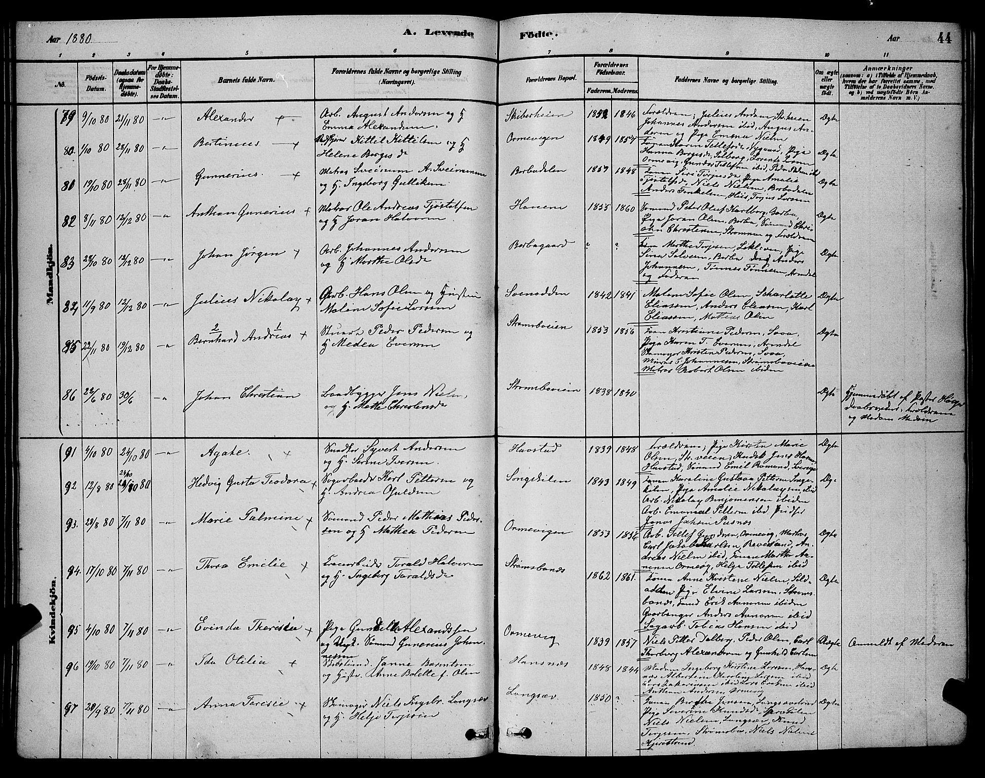 Barbu sokneprestkontor, AV/SAK-1111-0003/F/Fb/L0001: Parish register (copy) no. B 1, 1878-1890, p. 44