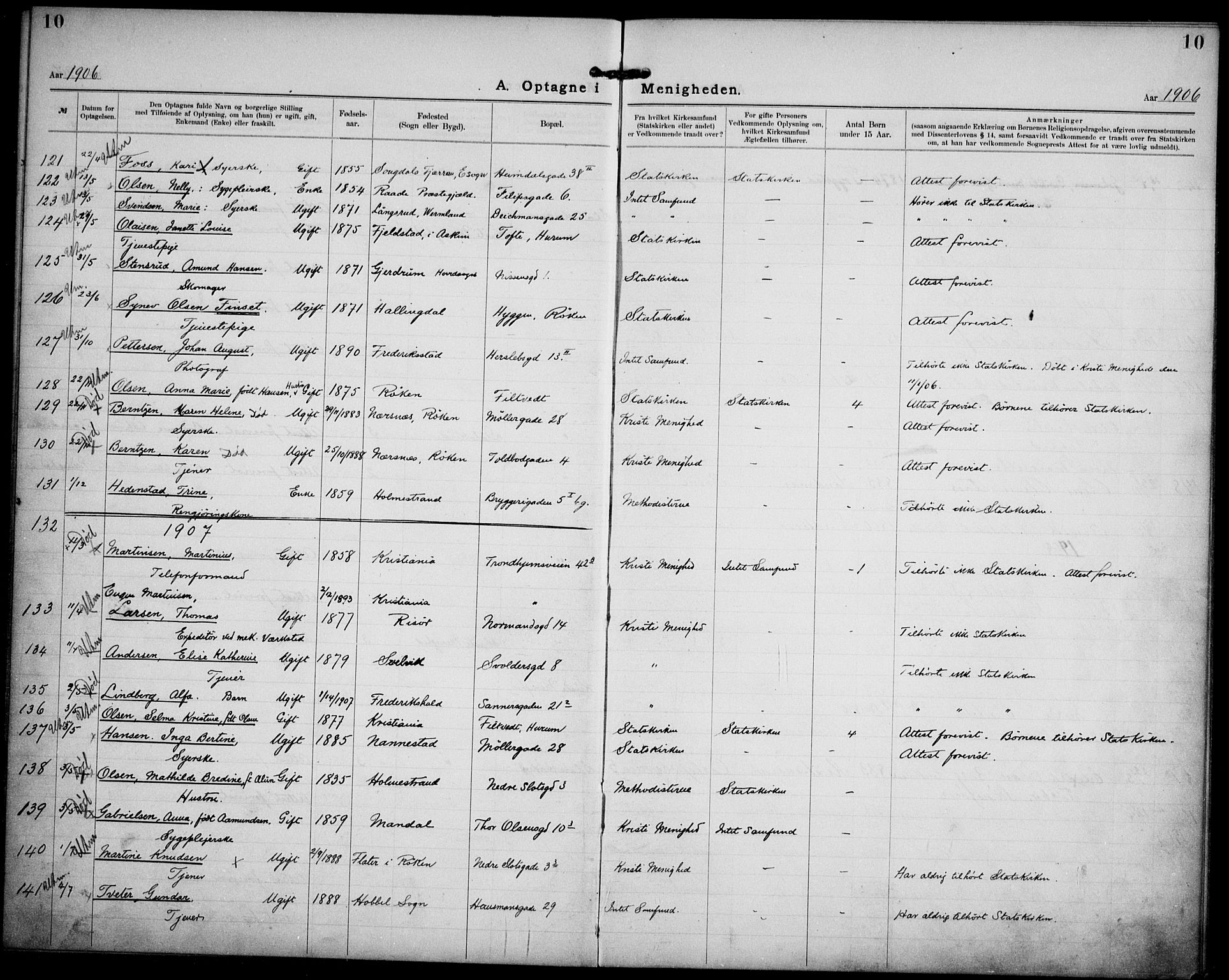 Kristi menighet Oslo , AV/SAO-PAO-0220/A/L0001: Dissenter register no. 1, 1903-1938, p. 10