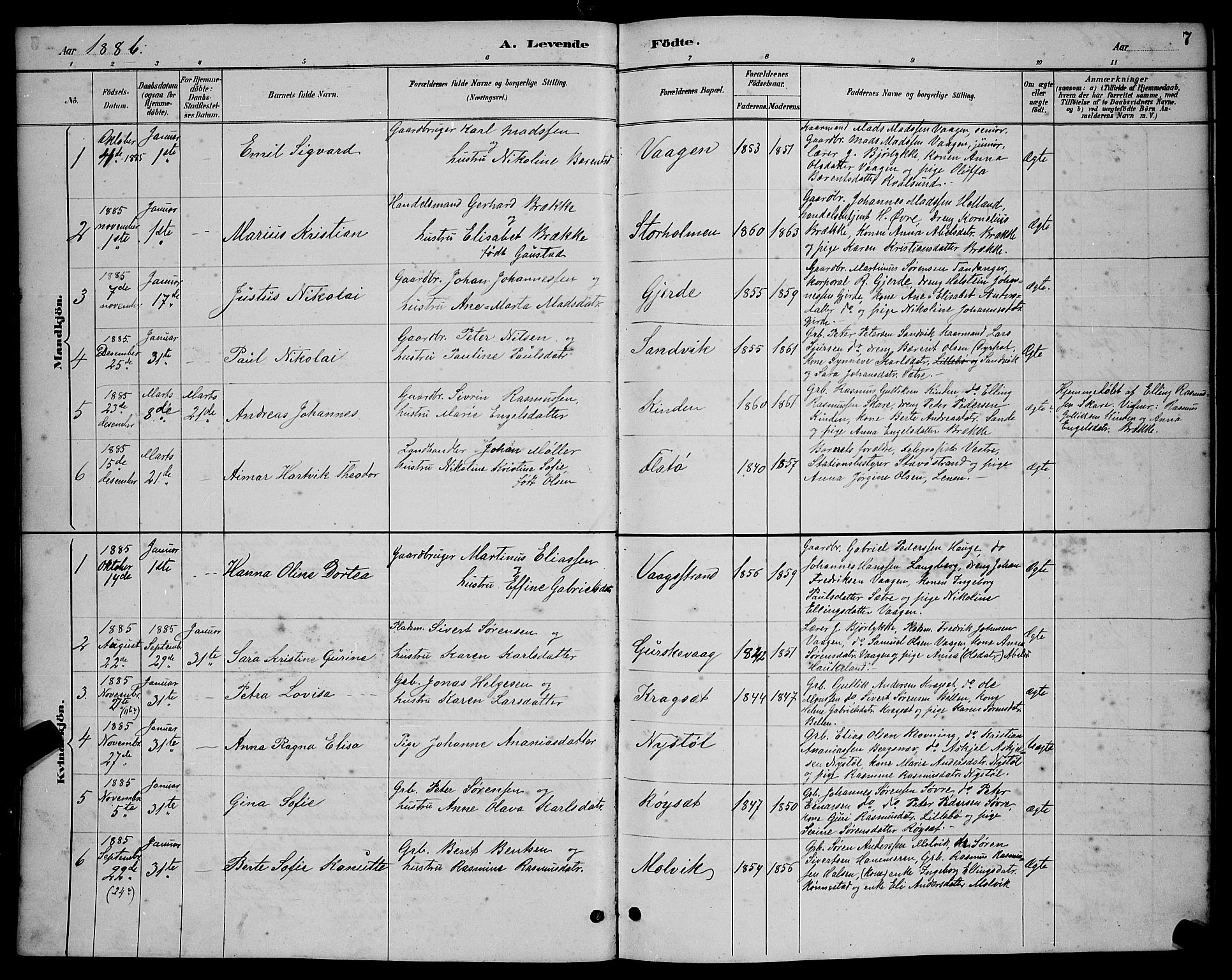 Ministerialprotokoller, klokkerbøker og fødselsregistre - Møre og Romsdal, AV/SAT-A-1454/503/L0048: Parish register (copy) no. 503C03, 1885-1893, p. 7