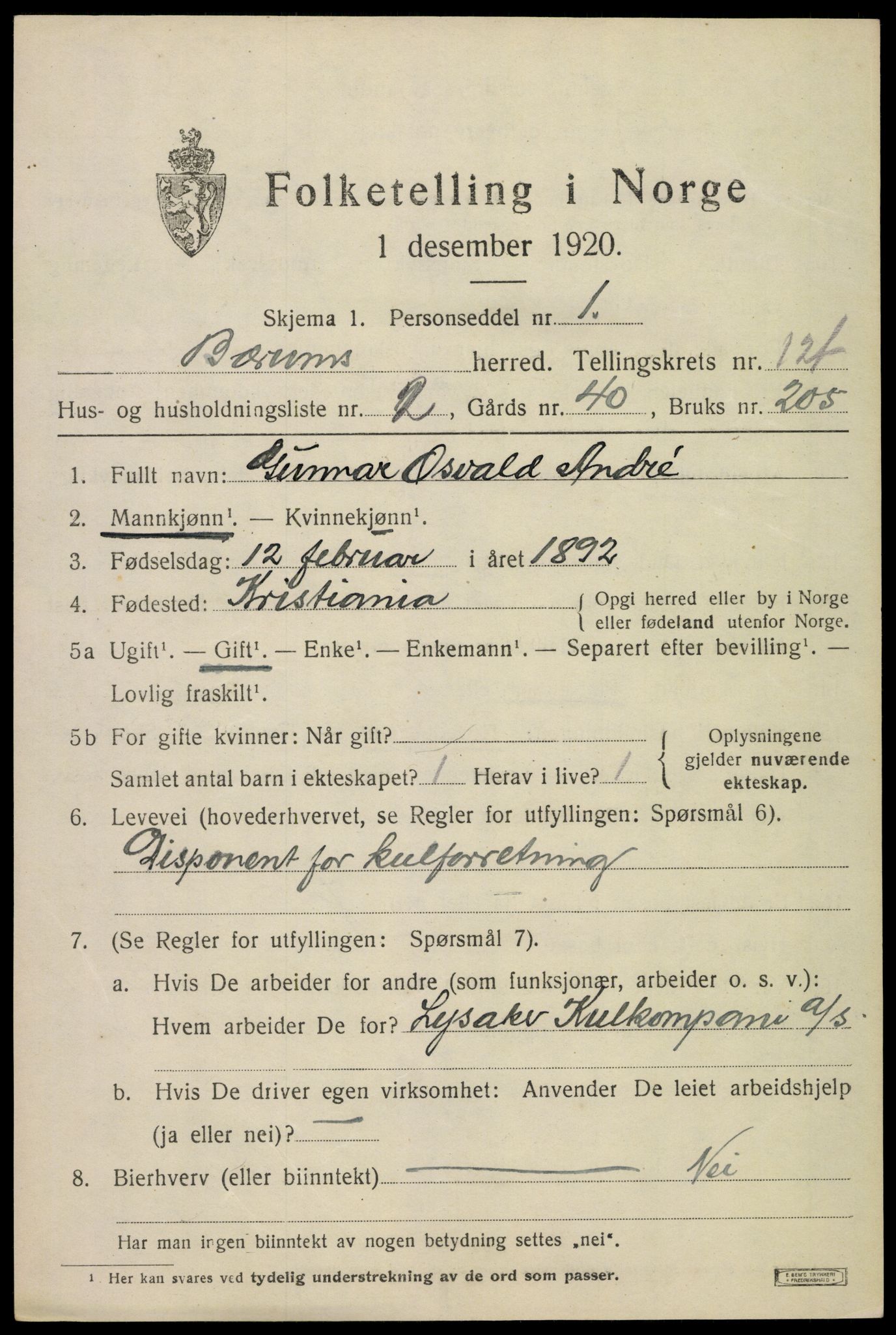 SAO, 1920 census for Bærum, 1920, p. 32576