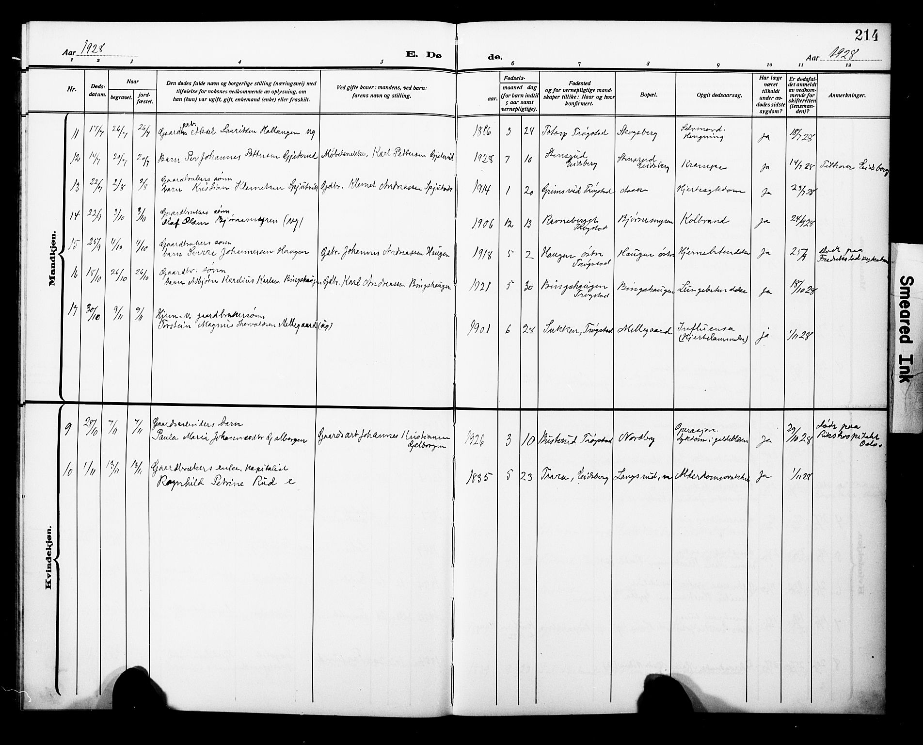 Trøgstad prestekontor Kirkebøker, AV/SAO-A-10925/G/Ga/L0002: Parish register (copy) no. I 2, 1911-1929, p. 214