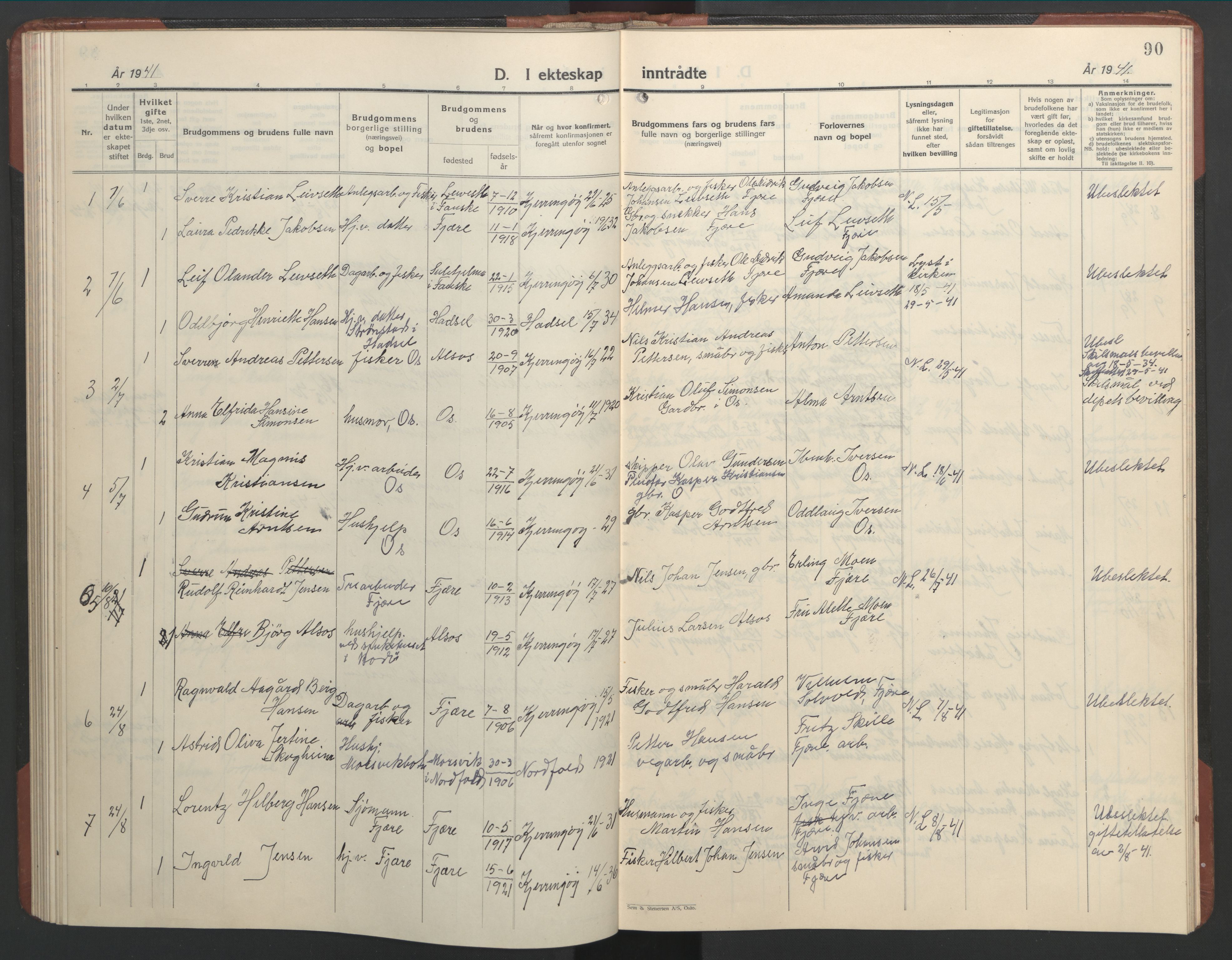 Ministerialprotokoller, klokkerbøker og fødselsregistre - Nordland, AV/SAT-A-1459/803/L0078: Parish register (copy) no. 803C05, 1931-1952, p. 90