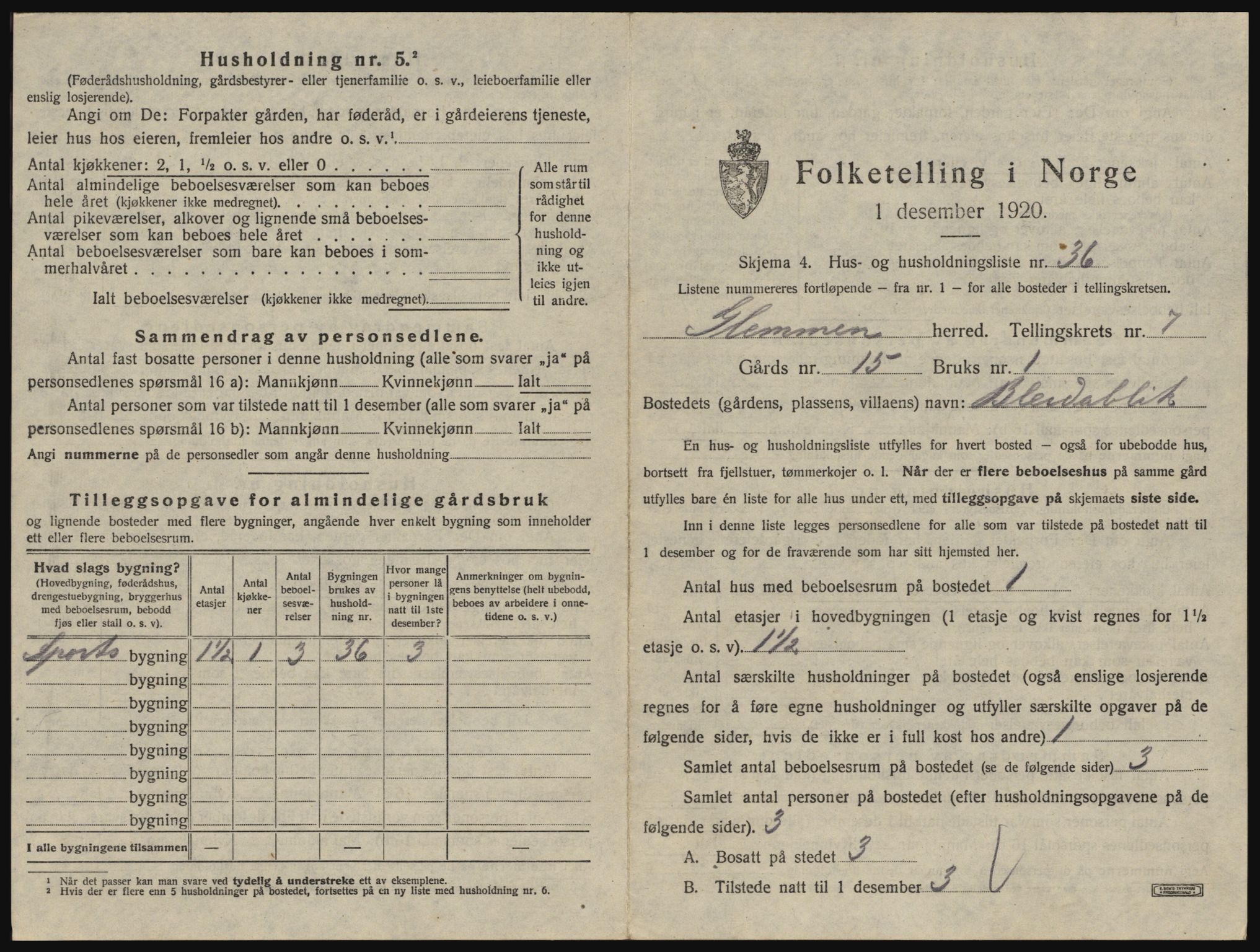 SAO, 1920 census for Glemmen, 1920, p. 2827