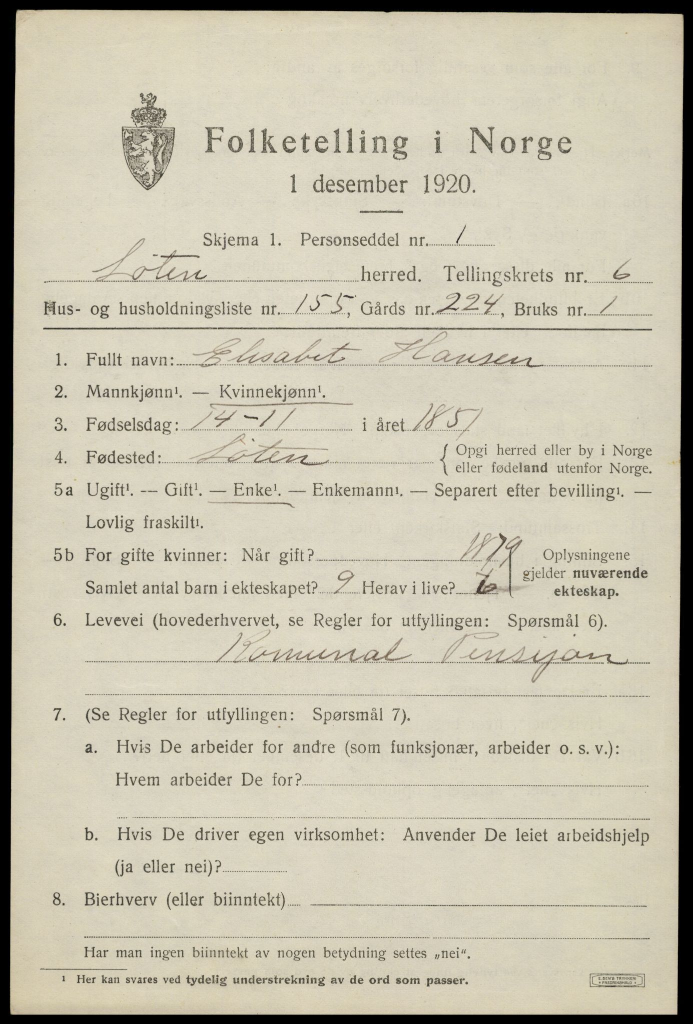 SAH, 1920 census for Løten, 1920, p. 13775