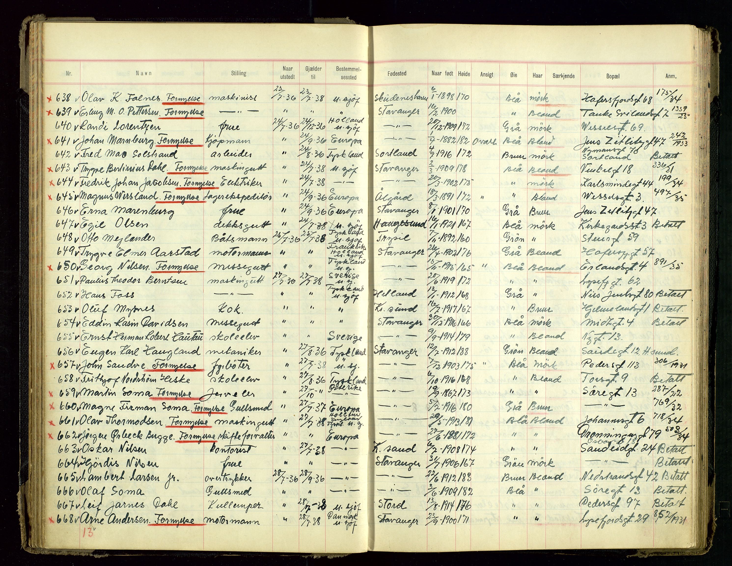 Stavanger politikammer, AV/SAST-A-100361/001/H/Hc/Hcd/Hcdb/L0001: "Passprotokoll", 1935-1939, p. 48