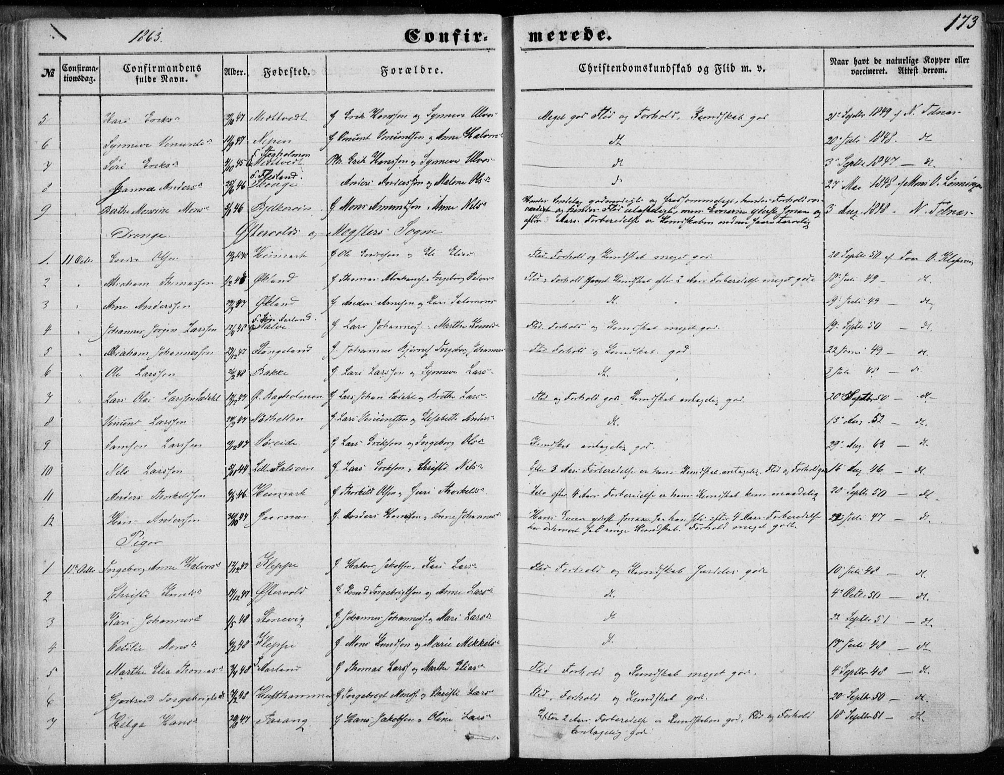 Sund sokneprestembete, SAB/A-99930: Parish register (official) no. A 14, 1850-1866, p. 173