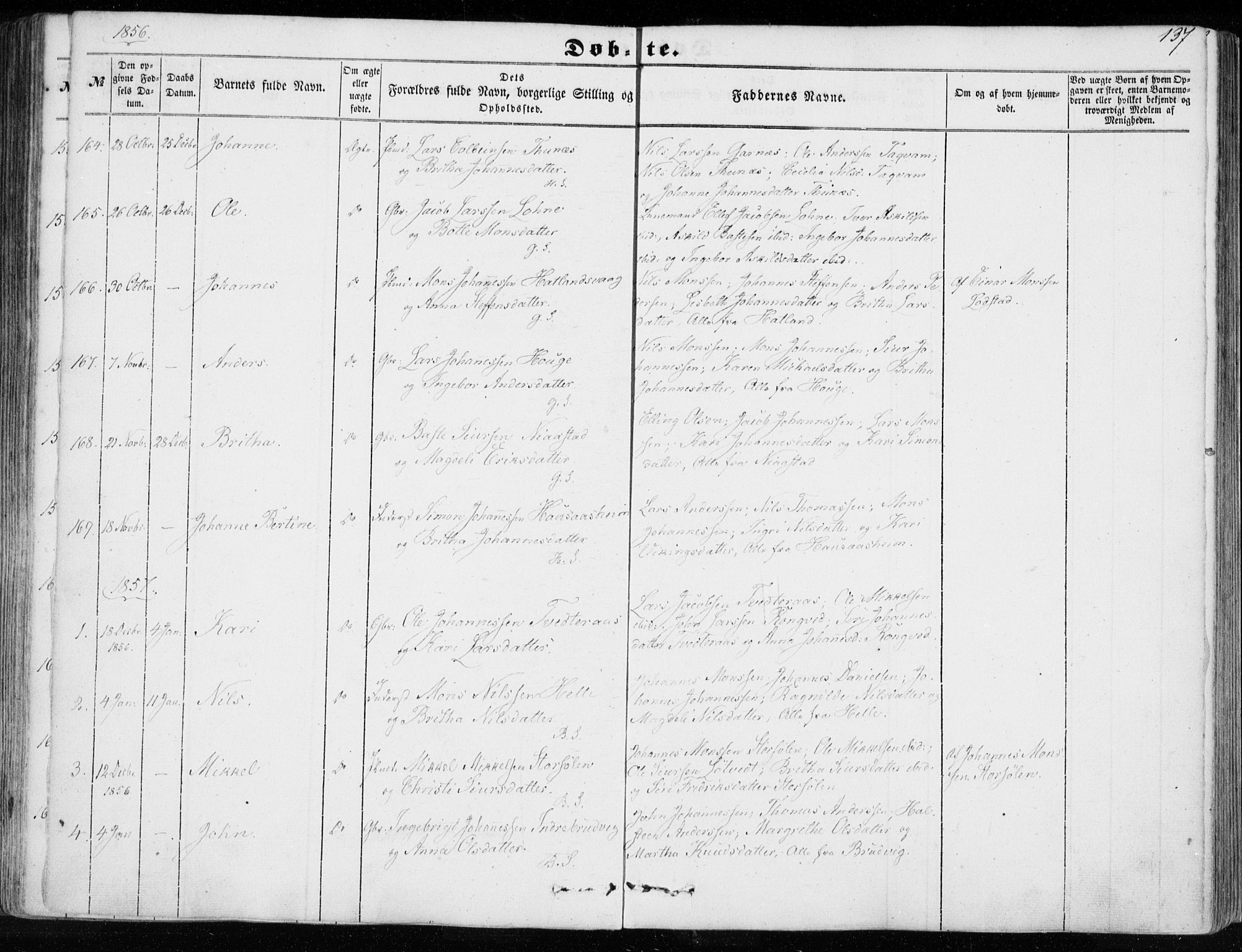 Haus sokneprestembete, SAB/A-75601/H/Haa: Parish register (official) no. A 16 I, 1848-1857, p. 137