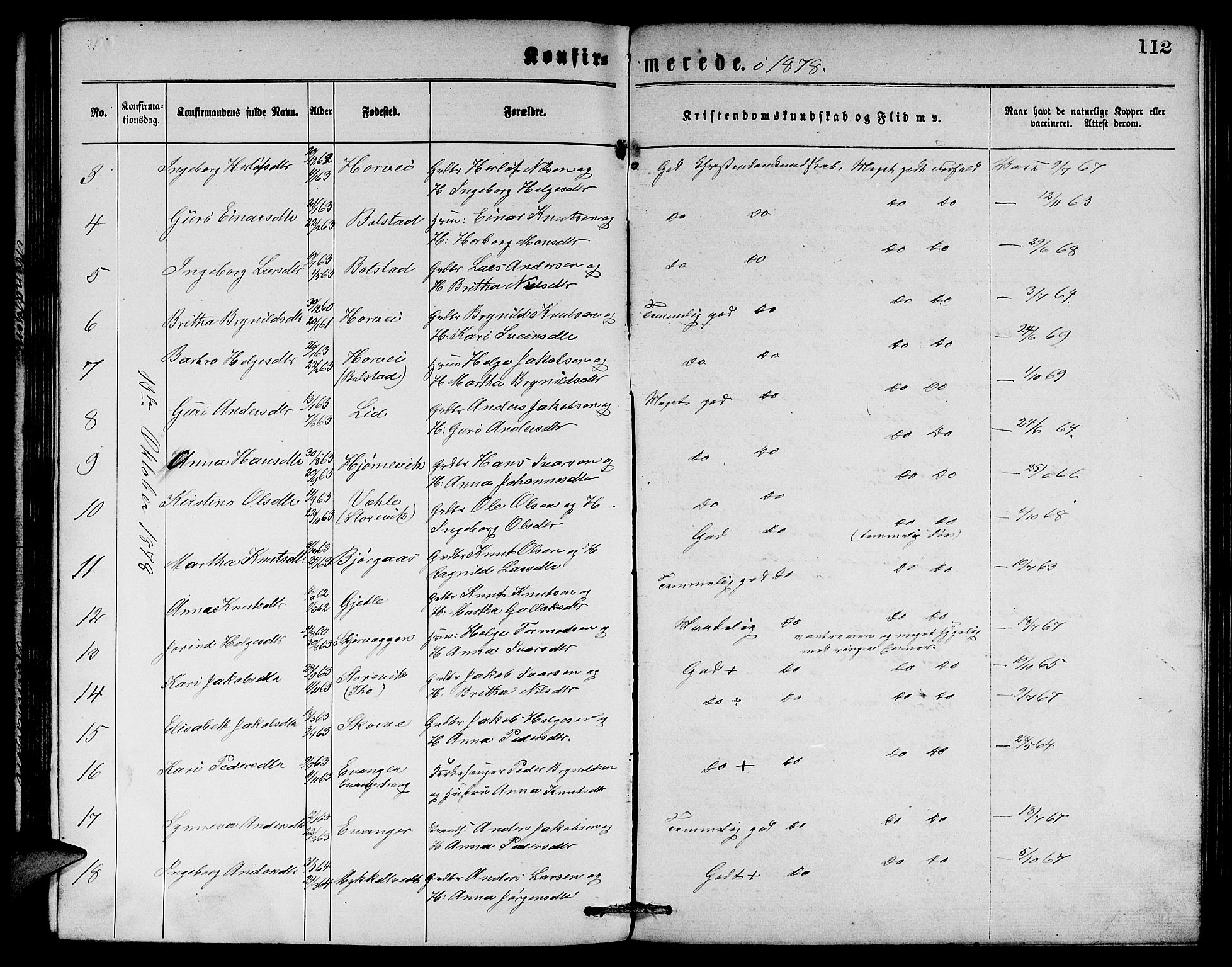 Evanger sokneprestembete, SAB/A-99924: Parish register (copy) no. A 3, 1875-1887, p. 112