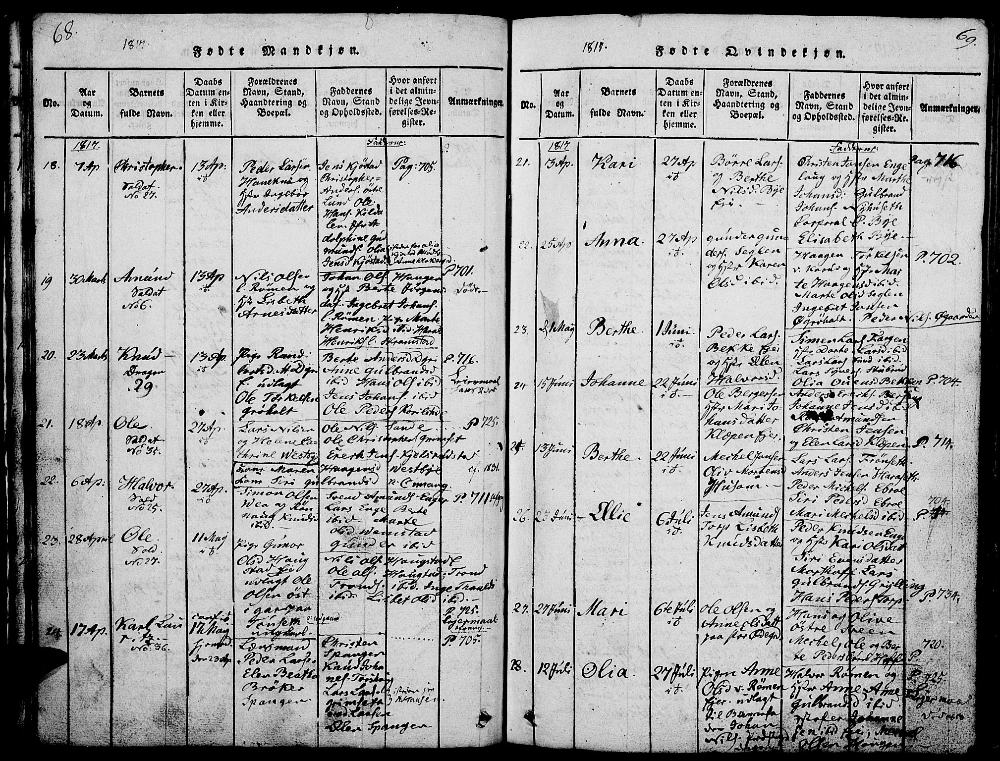 Løten prestekontor, AV/SAH-PREST-022/L/La/L0001: Parish register (copy) no. 1, 1812-1832, p. 68-69