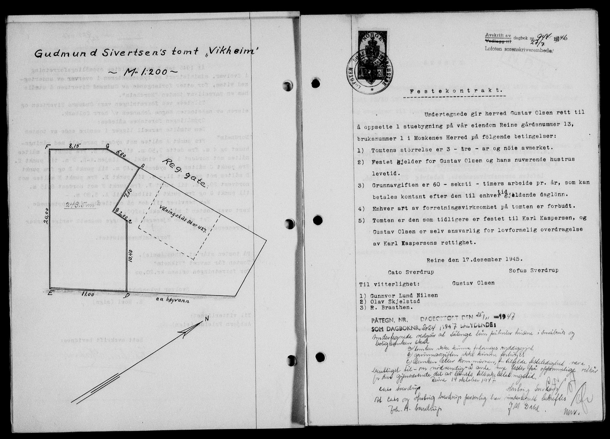 Lofoten sorenskriveri, SAT/A-0017/1/2/2C/L0014a: Mortgage book no. 14a, 1946-1946, Diary no: : 944/1946