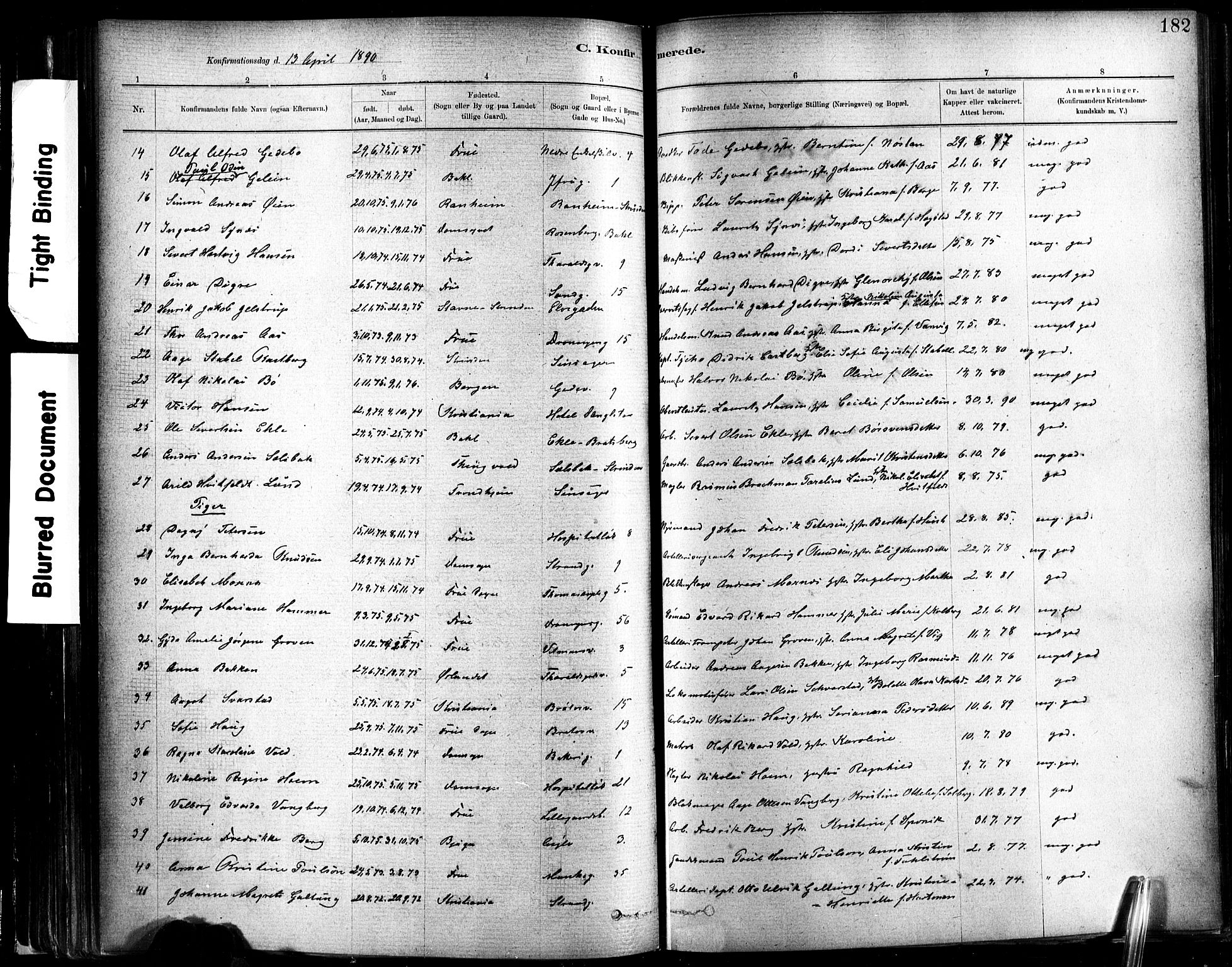Ministerialprotokoller, klokkerbøker og fødselsregistre - Sør-Trøndelag, SAT/A-1456/602/L0119: Parish register (official) no. 602A17, 1880-1901, p. 182