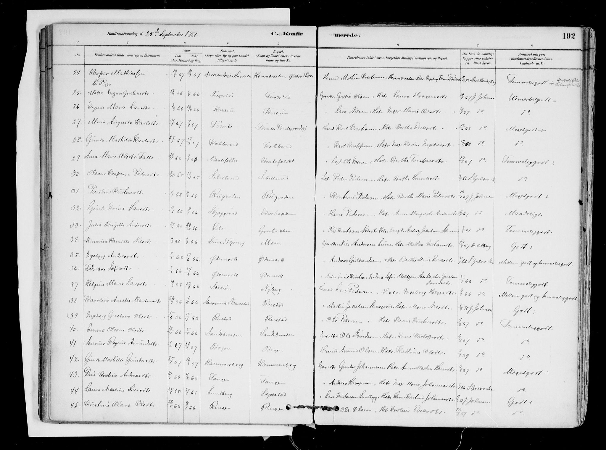 Hurdal prestekontor Kirkebøker, AV/SAO-A-10889/F/Fa/L0007: Parish register (official) no. I 7, 1878-1906, p. 192