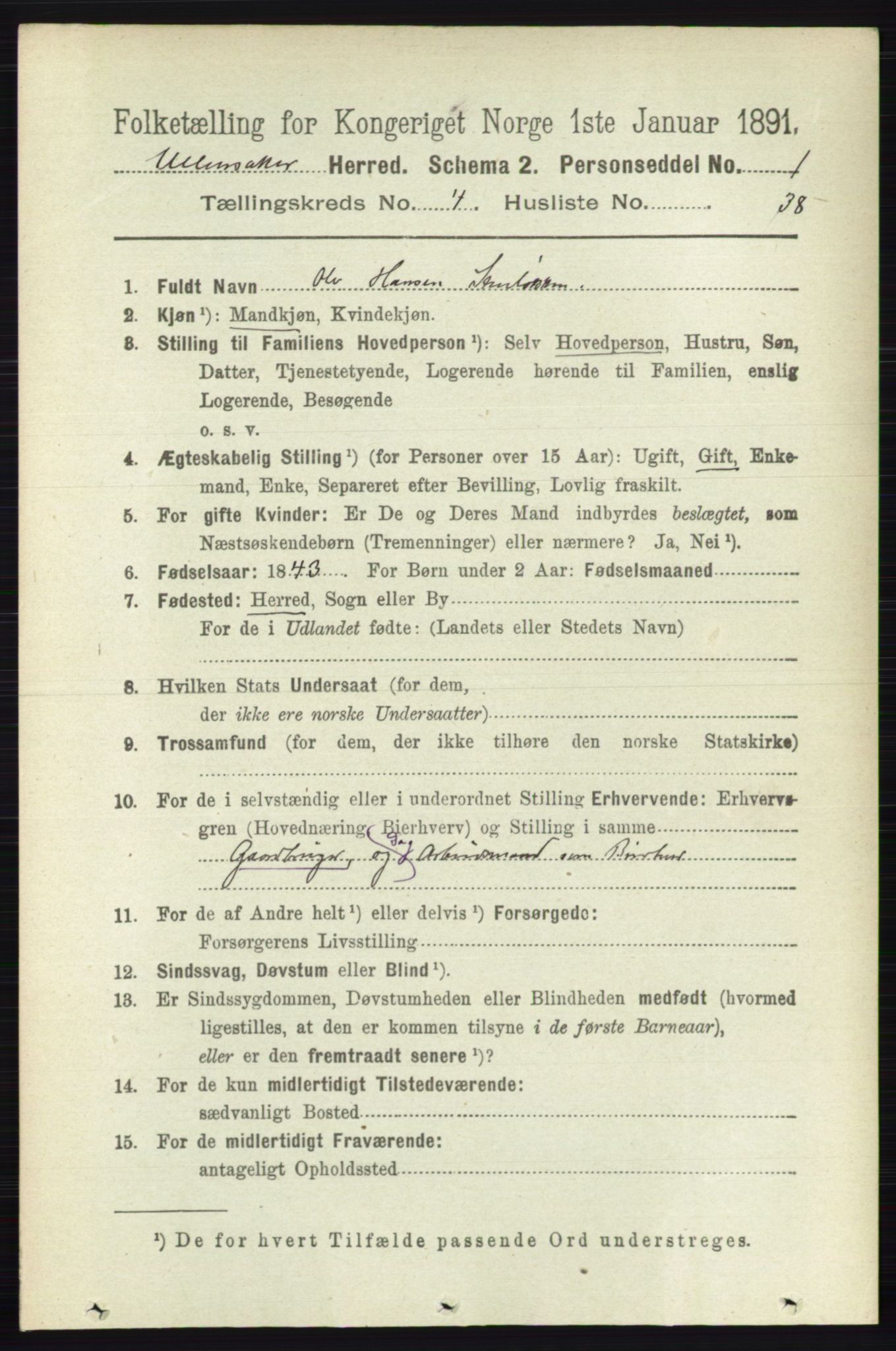 RA, 1891 census for 0235 Ullensaker, 1891, p. 1706