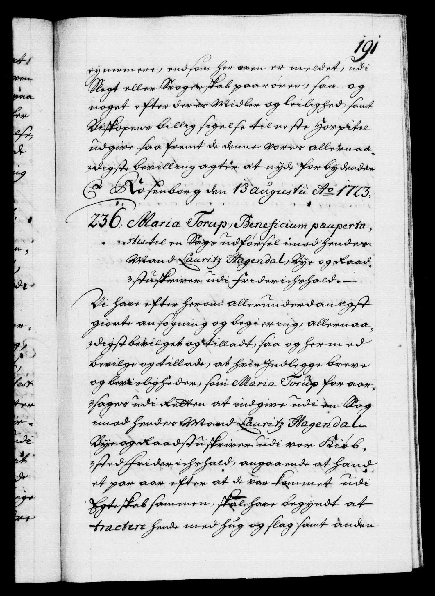 Danske Kanselli 1572-1799, AV/RA-EA-3023/F/Fc/Fca/Fcaa/L0024: Norske registre, 1723-1725, p. 191a