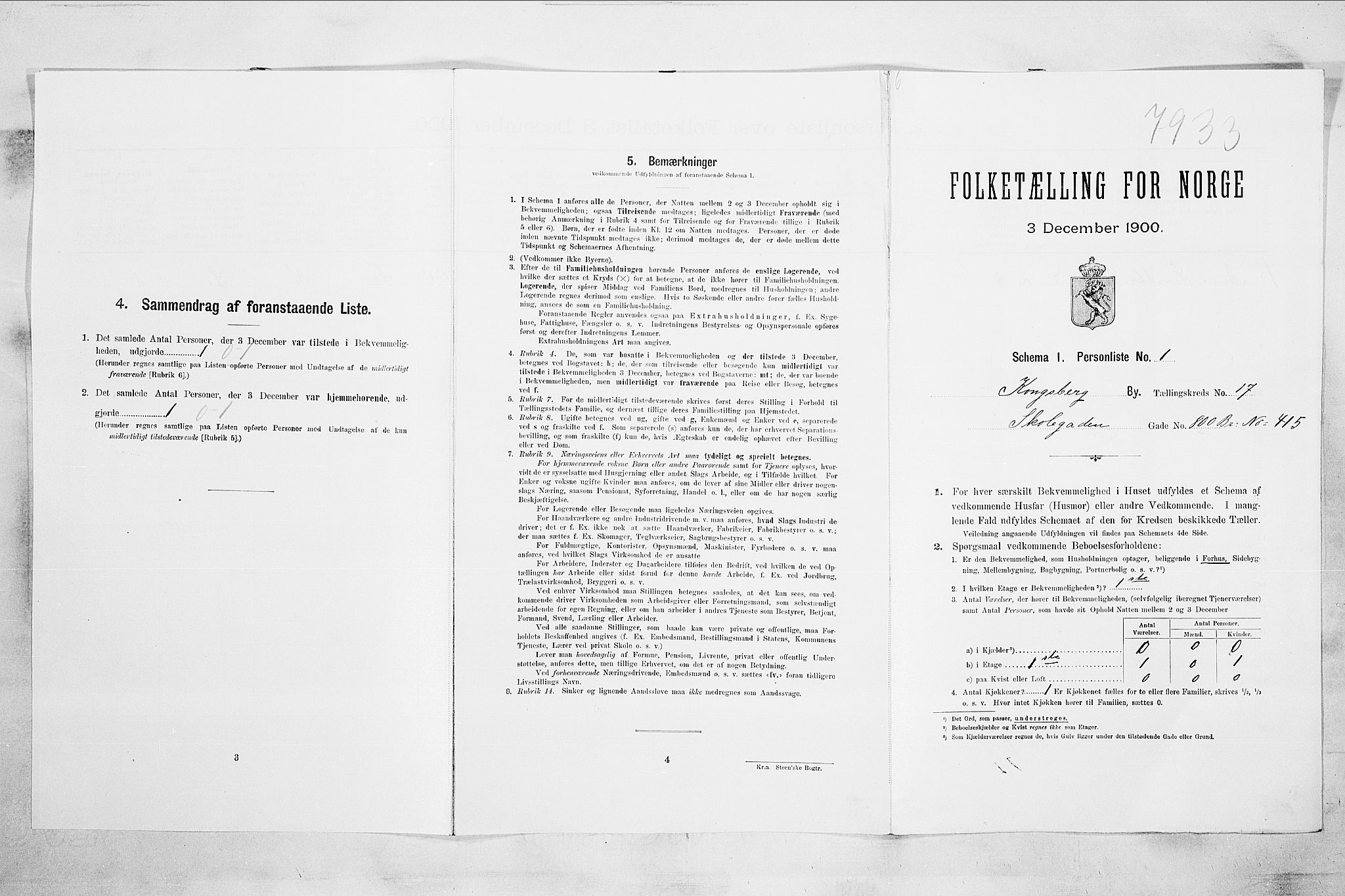 RA, 1900 census for Kongsberg, 1900, p. 3356