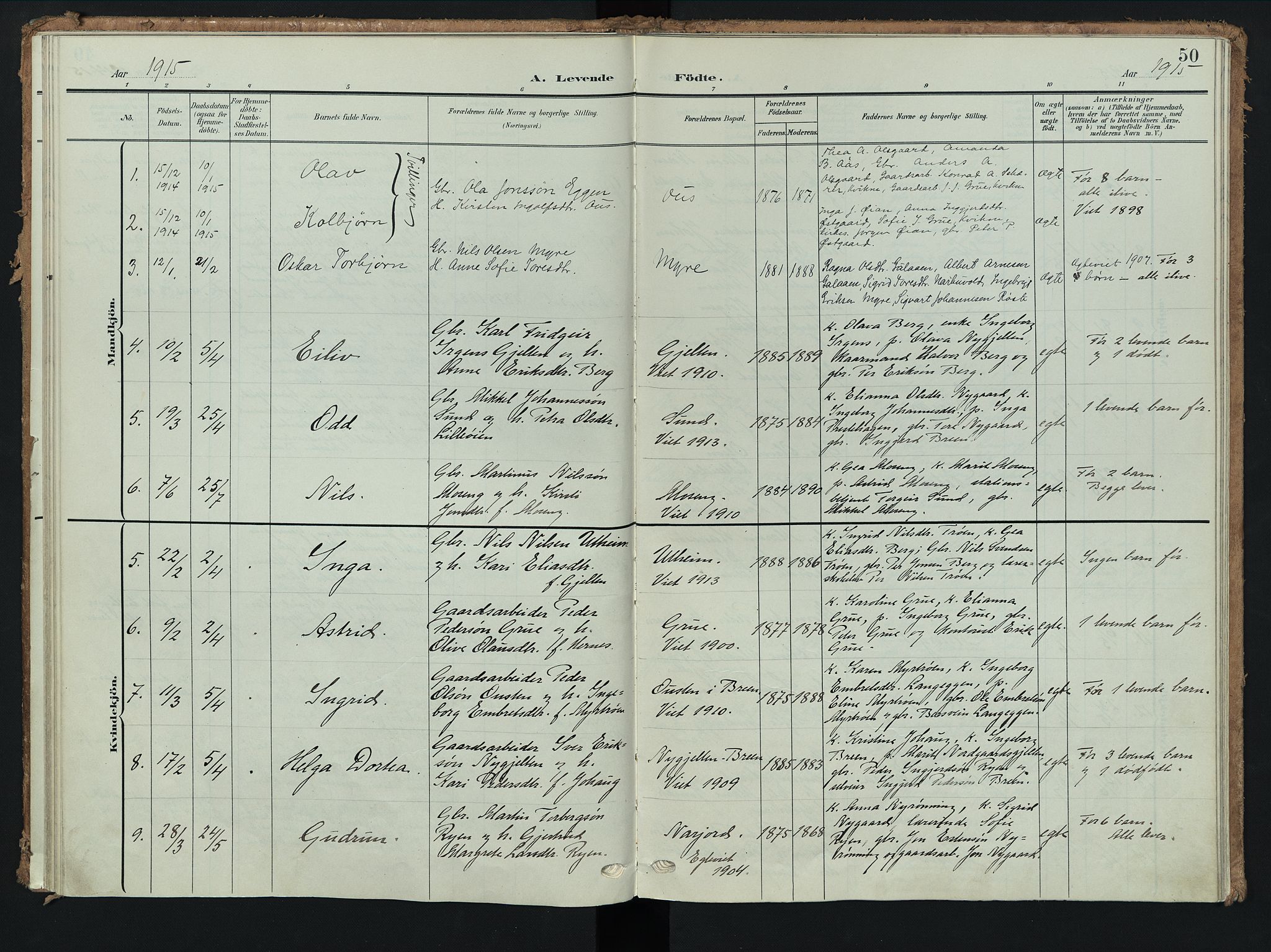 Tolga prestekontor, AV/SAH-PREST-062/K/L0009: Parish register (official) no. 9, 1903-1928, p. 50