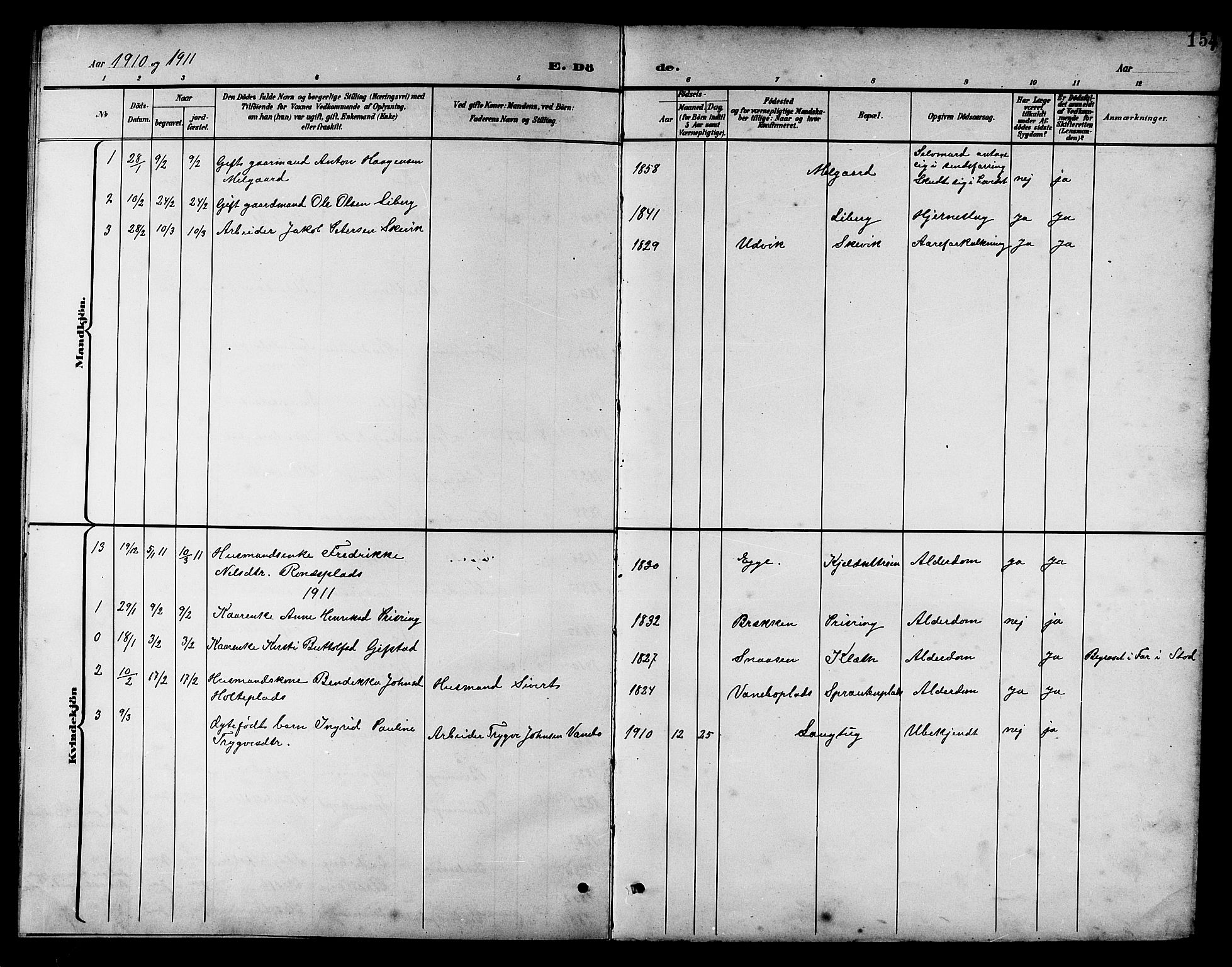 Ministerialprotokoller, klokkerbøker og fødselsregistre - Nord-Trøndelag, SAT/A-1458/741/L0401: Parish register (copy) no. 741C02, 1899-1911, p. 154