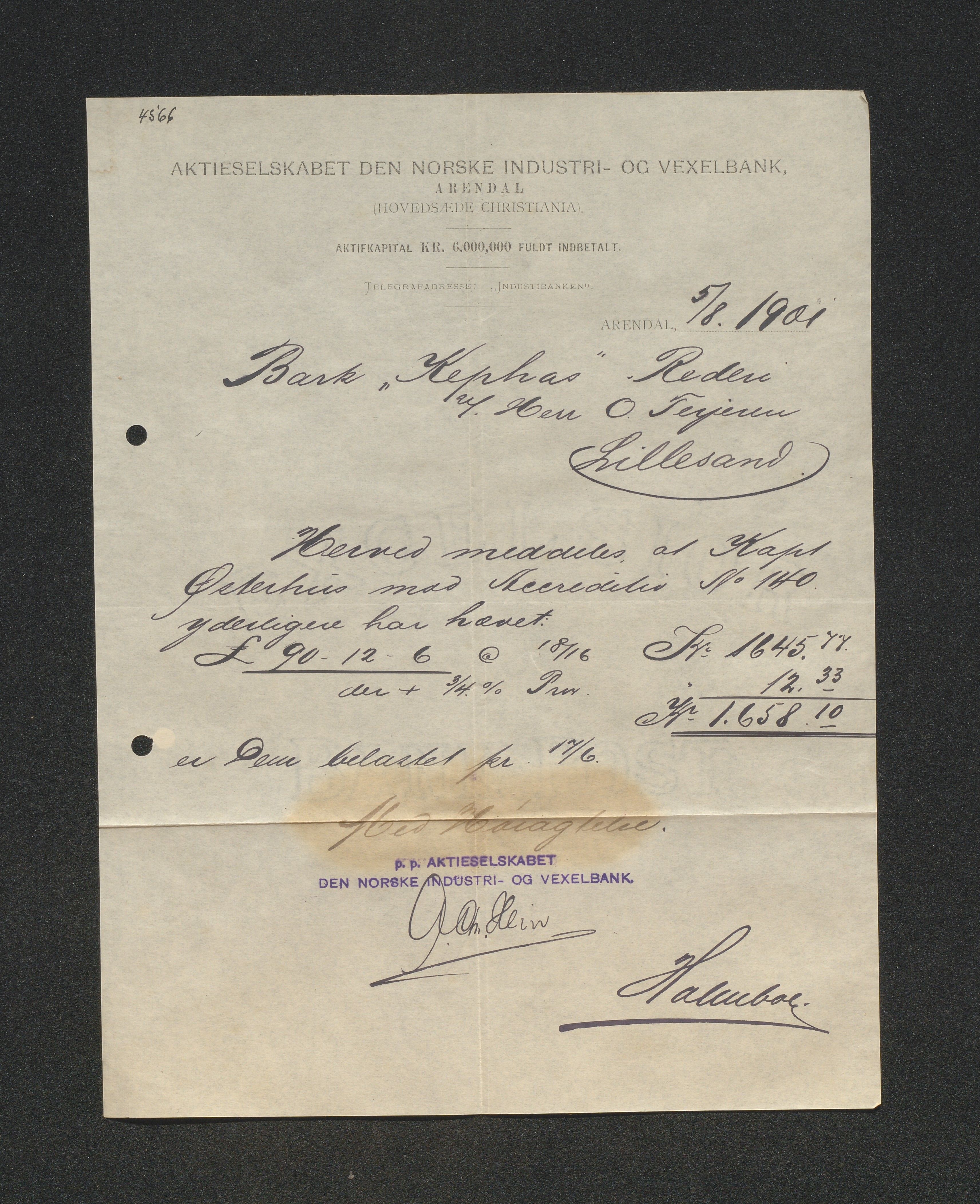 O. Terjesens rederi, AAKS/PA-2525/E/E01/L0009: Korrespondanse, 1901